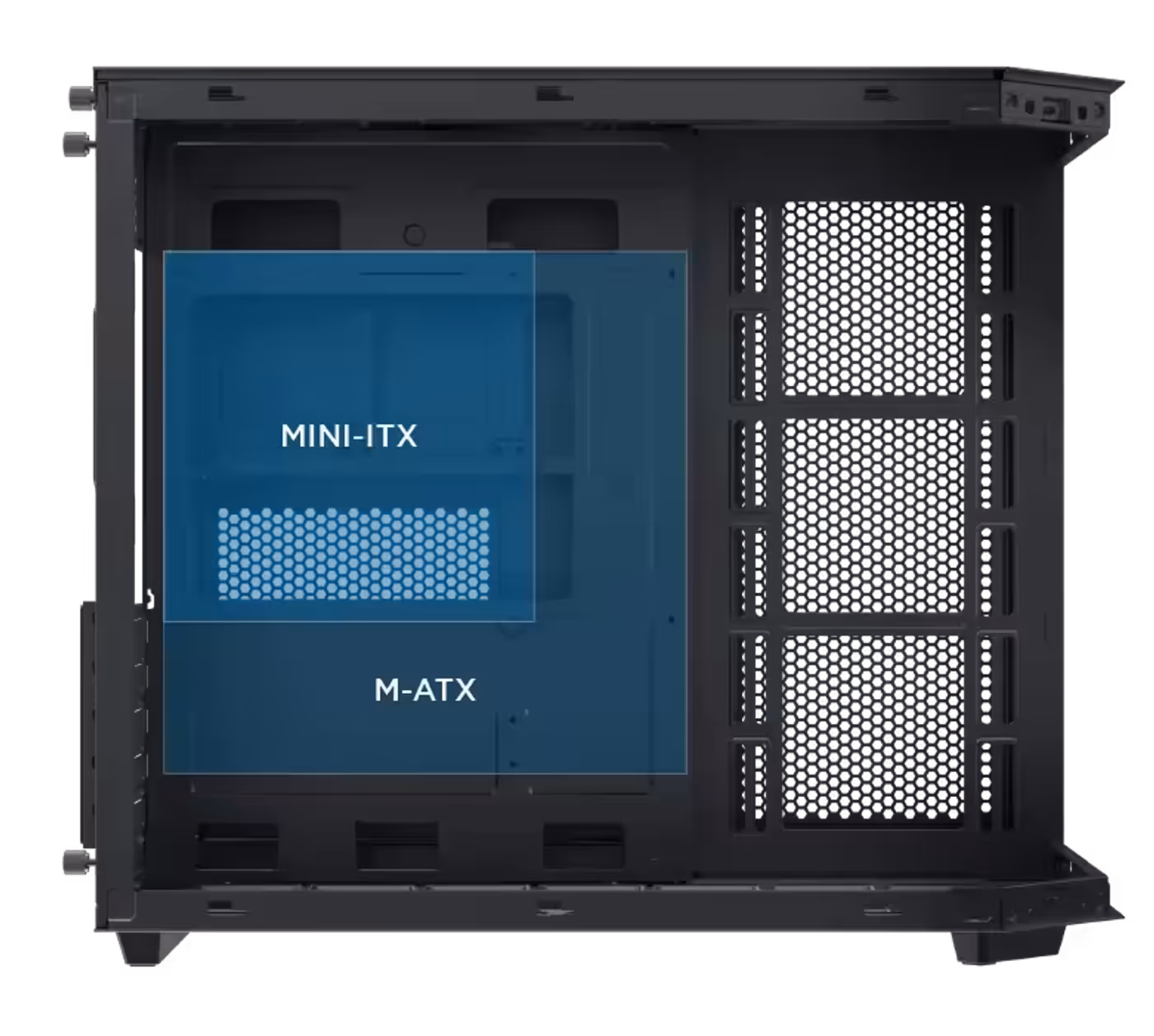 M-ATX motherboard mounting area inside the Xigmatek Cubi M