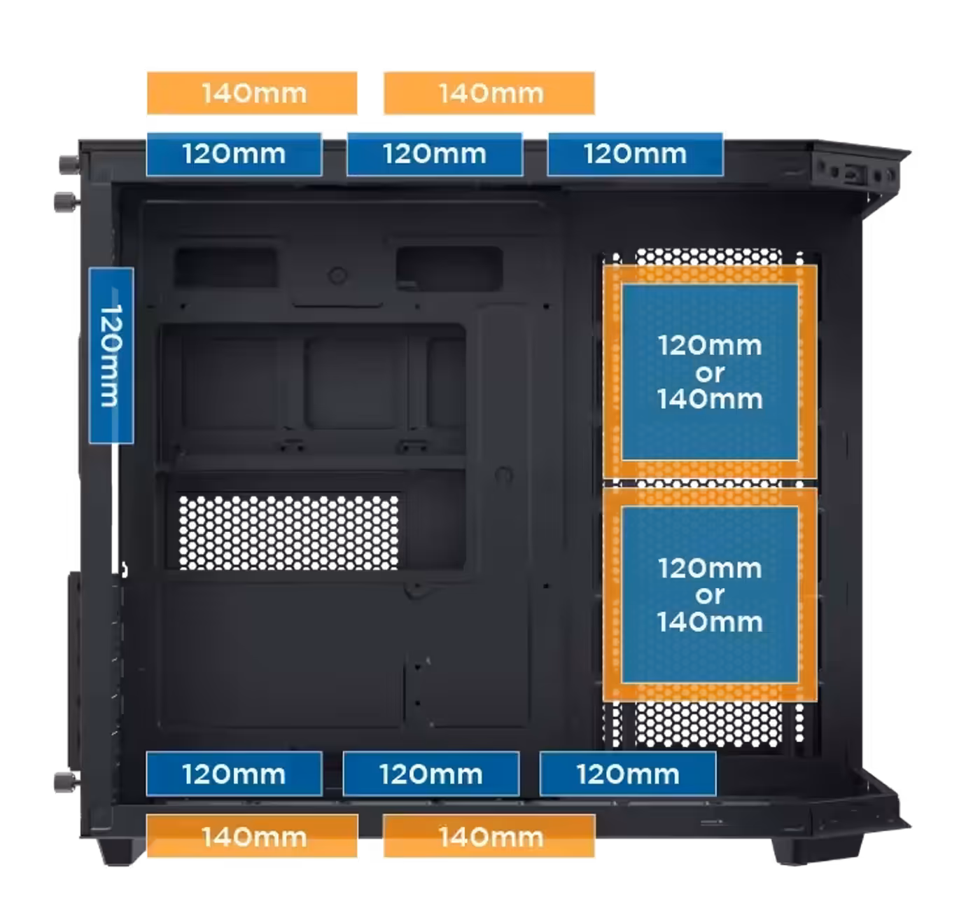 Fan cooling system layout inside the Xigmatek Cubi M case