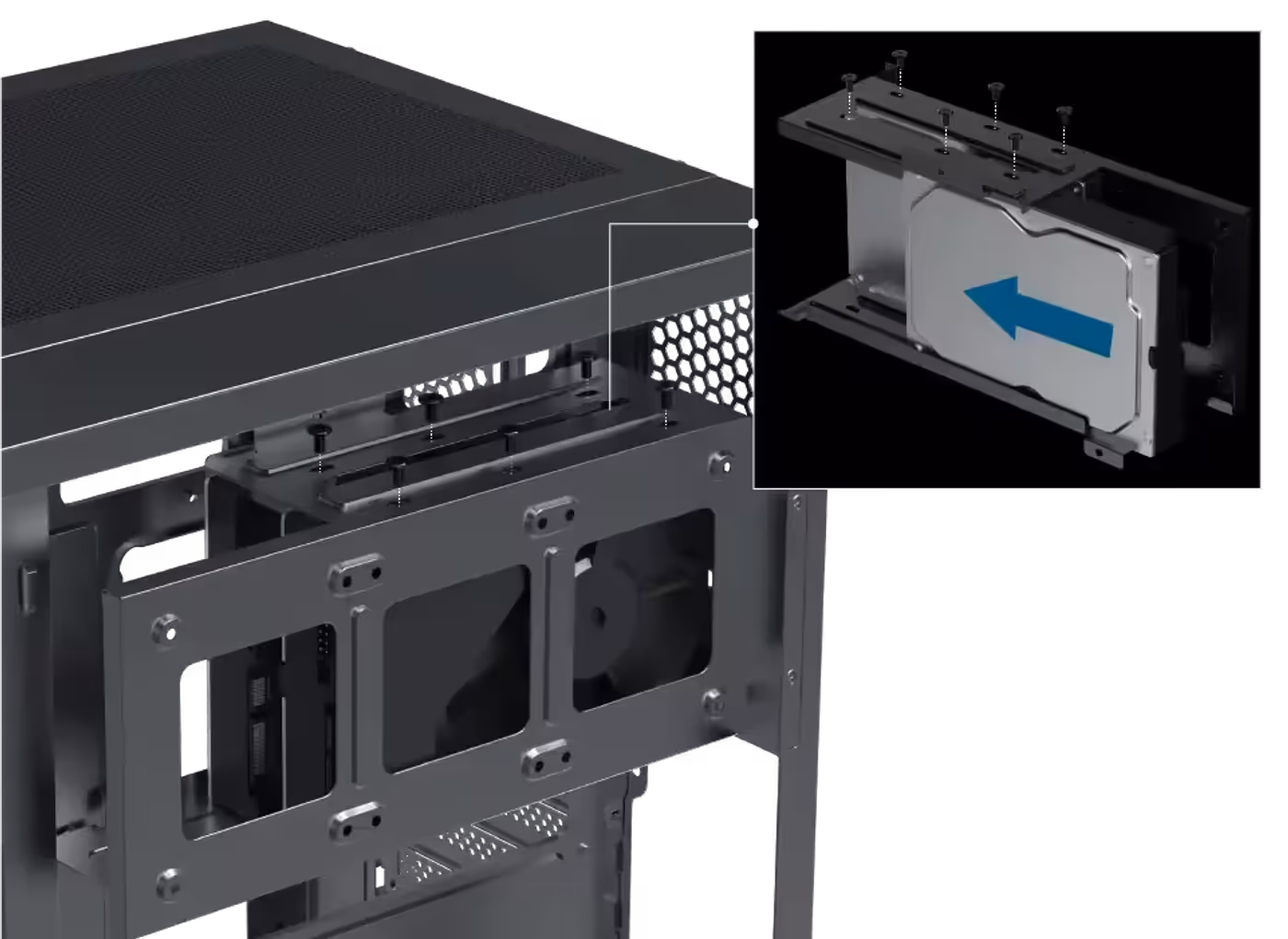 3.5-inch hard drive mounting in the Xigmatek Cubi M case