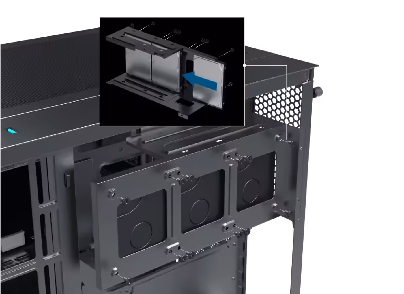 2.5-inch SSD mounting points inside the Xigmatek Cubi M
