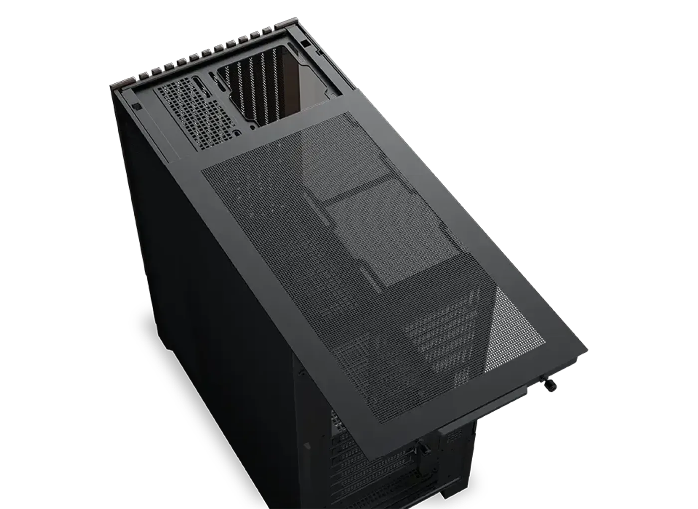 Top panel of the Endorphin WD Air removed to show the roof fan and radiator mounting bracket