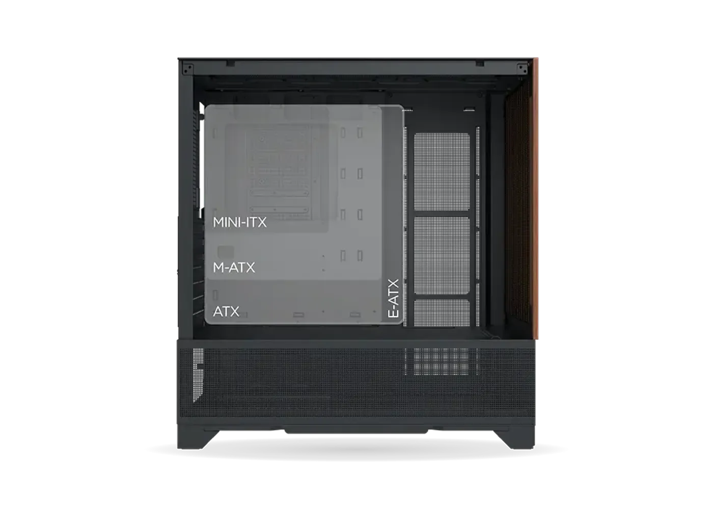 Motherboard tray of the Endorphin WD Air showing support for board sizes up to E-ATX