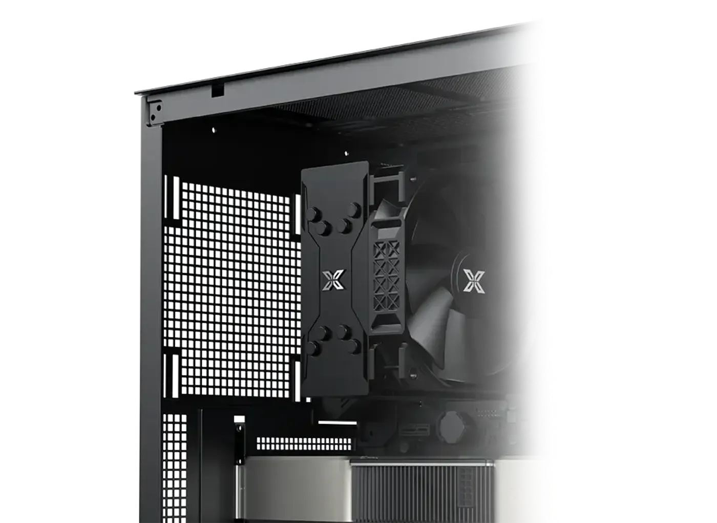 Full fan mounting layout of the Endorphin WD Air including floor and PSU shroud positions