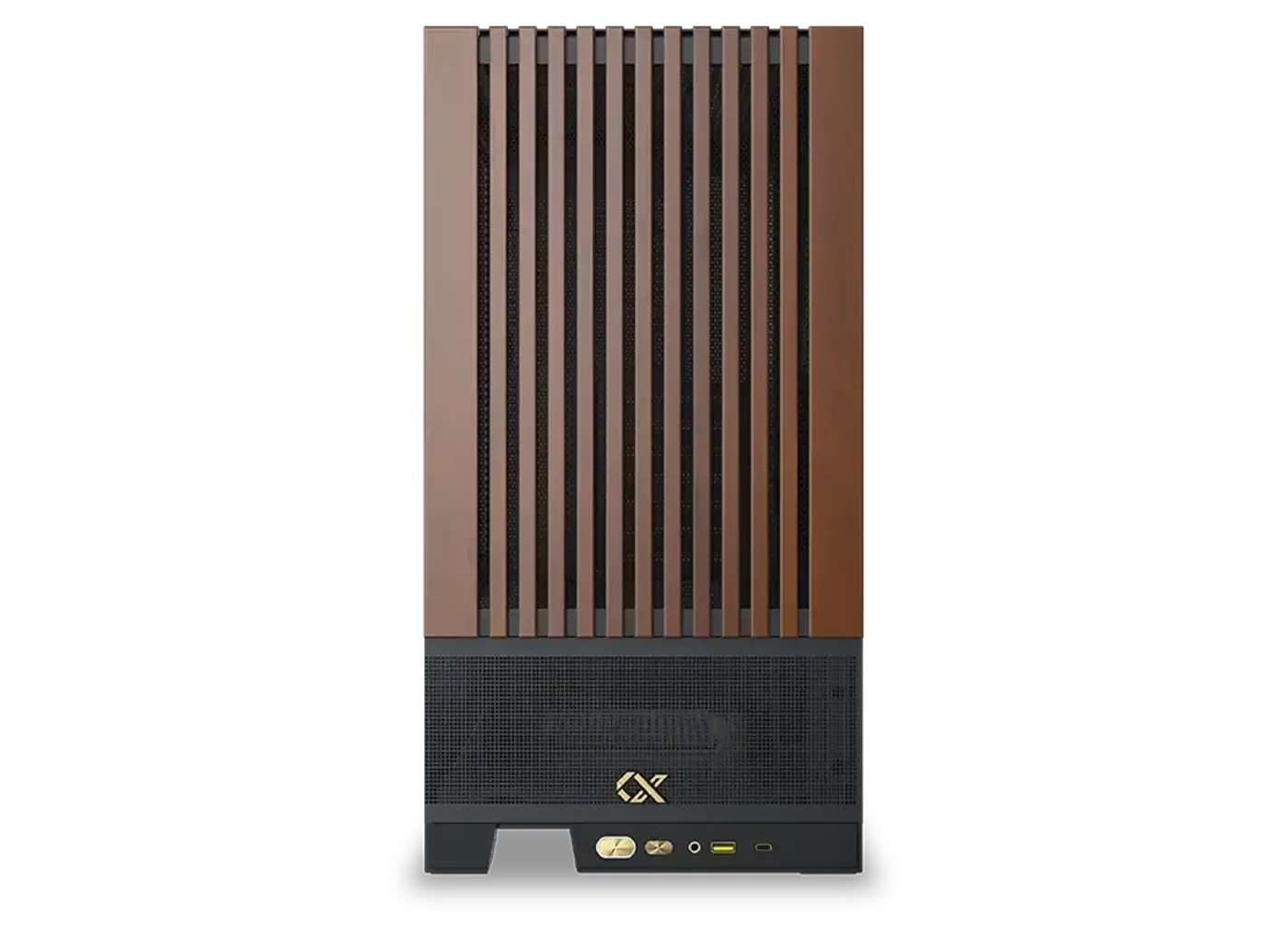 Front I/O panel of the Endorphin WD Air with power and reset buttons, audio jack, USB 3.0 and Type-C