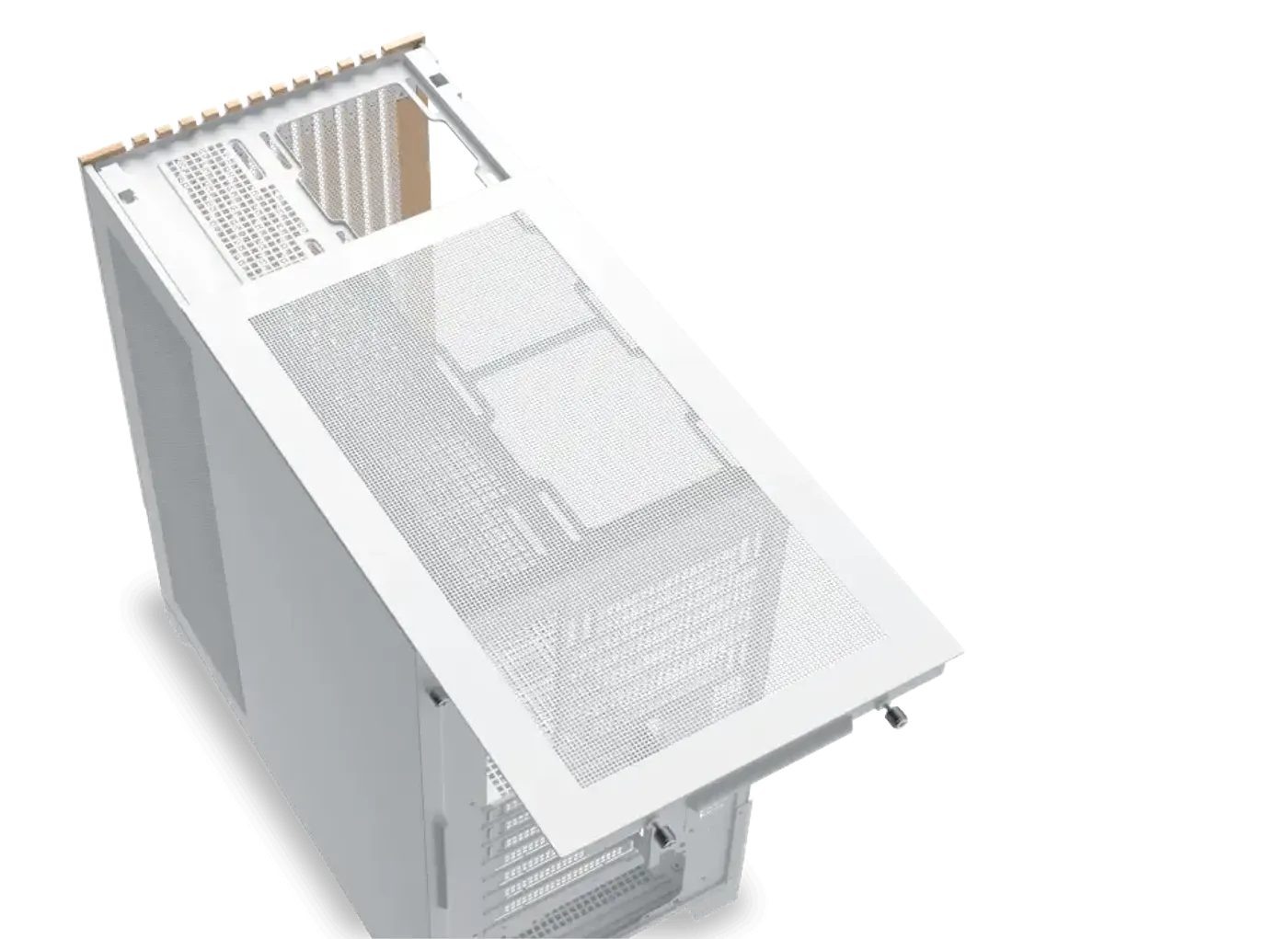 Detachable top cover lifted off the white Endorphin WD Arctic to reveal the roof fan mounts