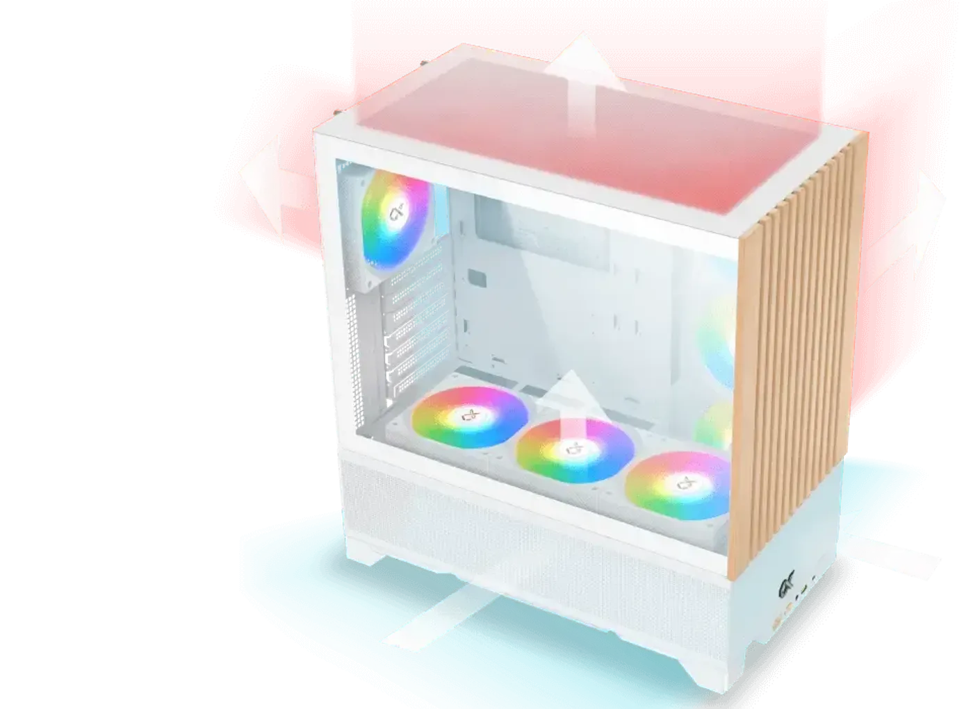 Ventilation and airflow routes through the white Endorphin WD Arctic gaming case