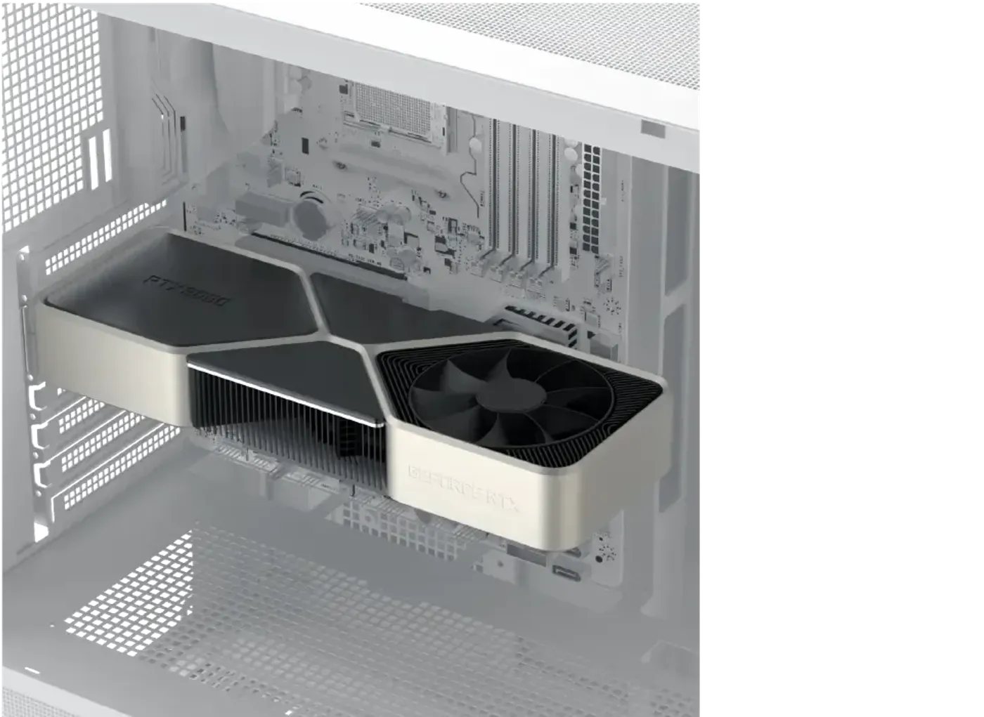 Graphics card clearance measured across the interior of the white Endorphin WD Arctic