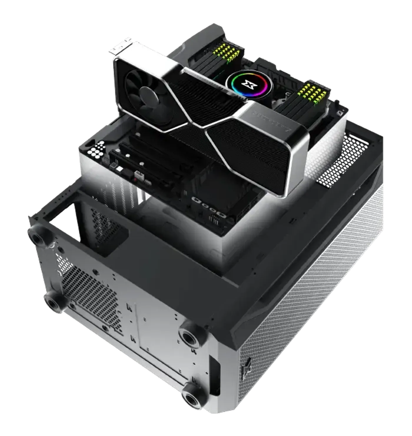 Graphics card length clearance shown inside the Xigmatek Gaming X chassis