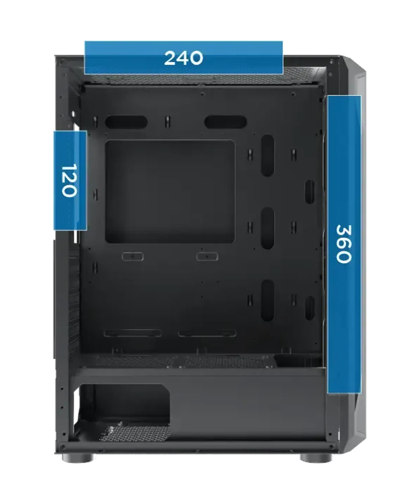 Radiator mounting positions at the front, top and rear of the Xigmatek Gaming X