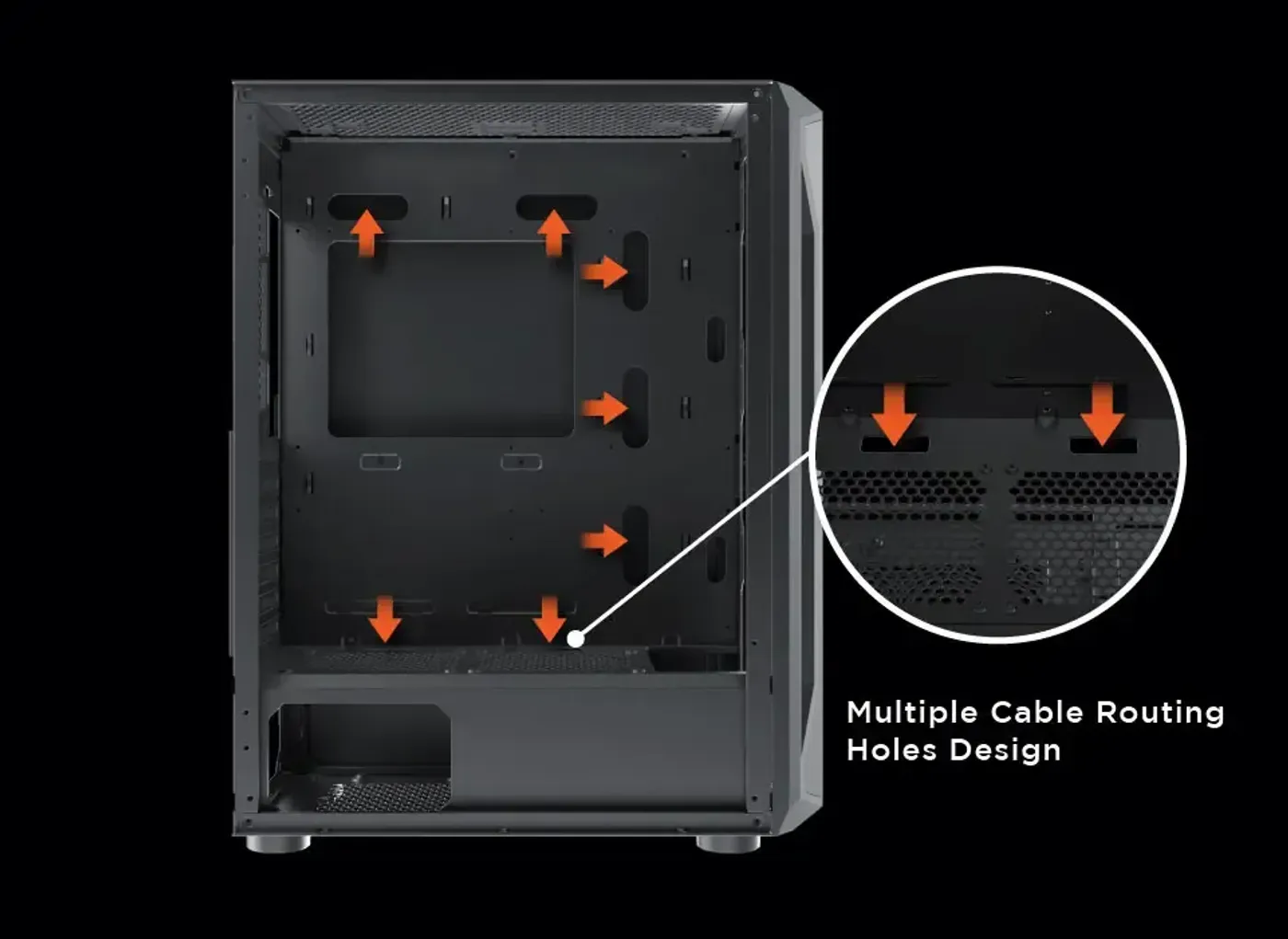 Cable routing channels behind the motherboard tray of the Xigmatek Gaming X