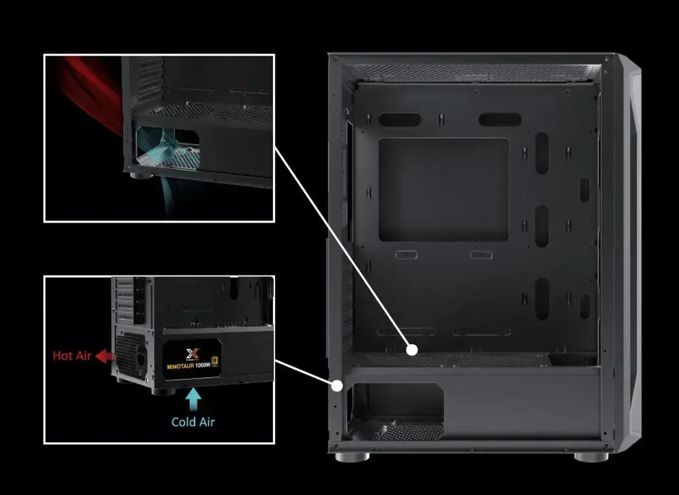 PSU shroud covering the power supply bay in the Xigmatek Gaming X