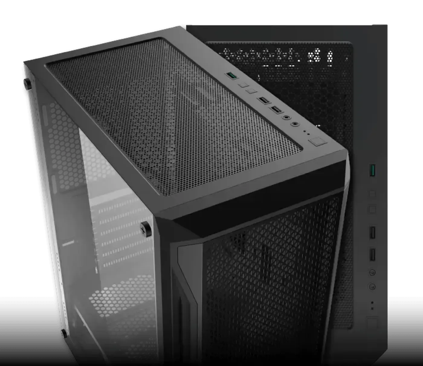 Top mounted I/O panel of the Xigmatek Gaming X with USB ports, audio jack and power button