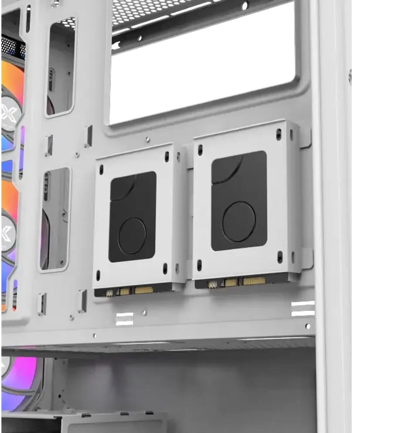 SSD mounting brackets inside the Xigmatek Gaming Y Pro Arctic