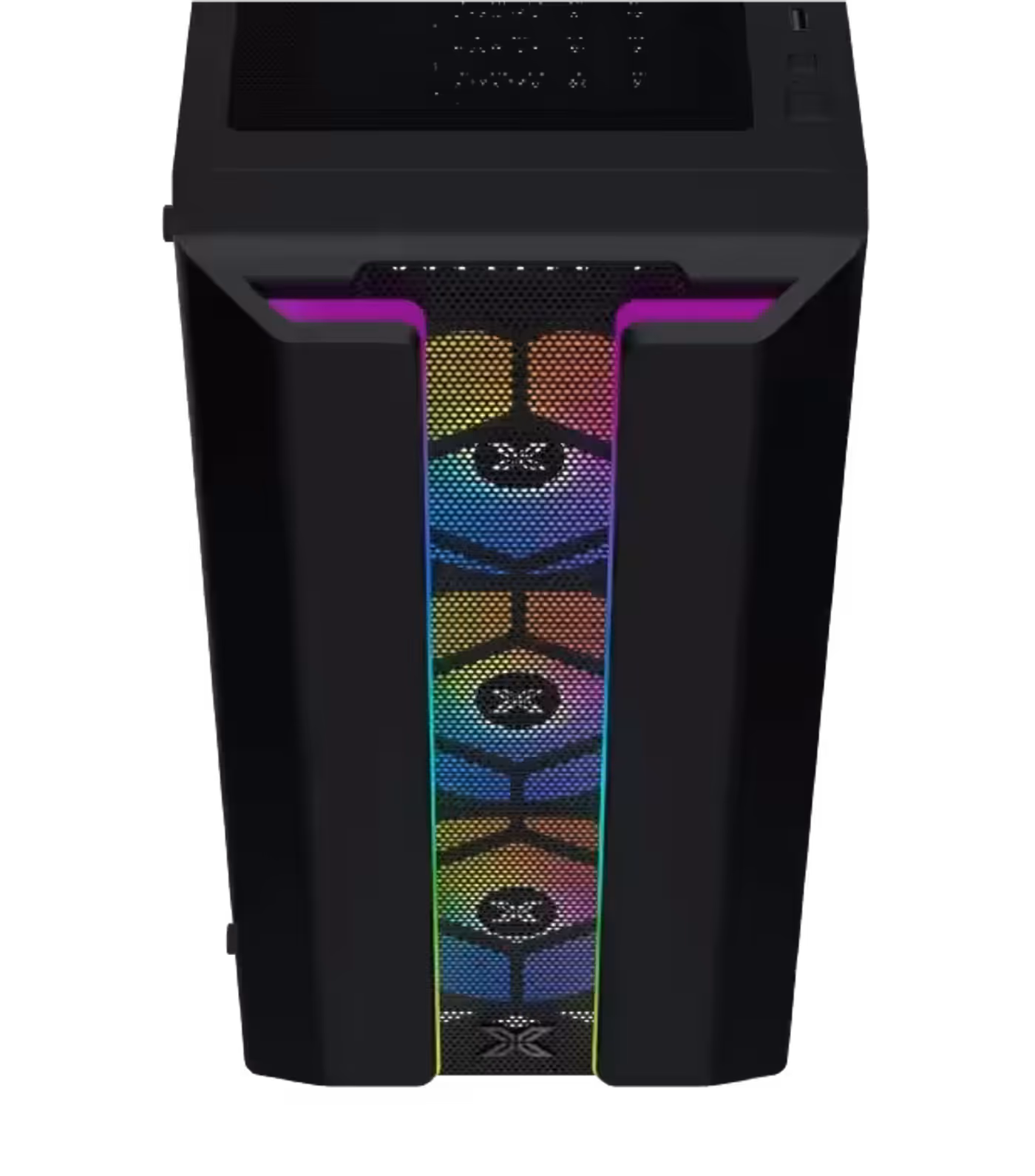 Mesh grill front panel on the black Xigmatek Gaming Y Pro case
