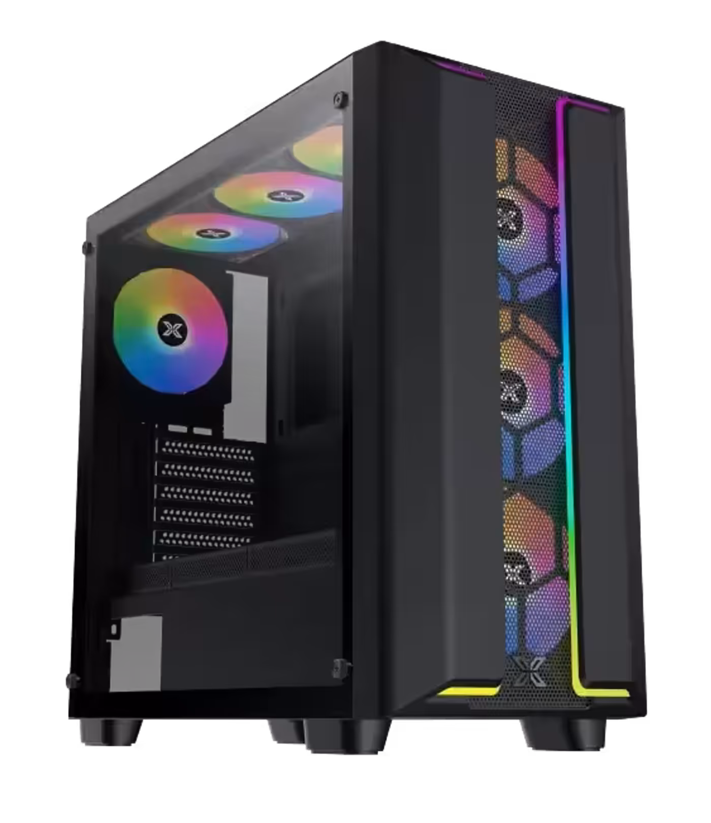 Complete fan mounting layout of the Xigmatek Gaming Y Pro across top, front, panel, shroud and rear