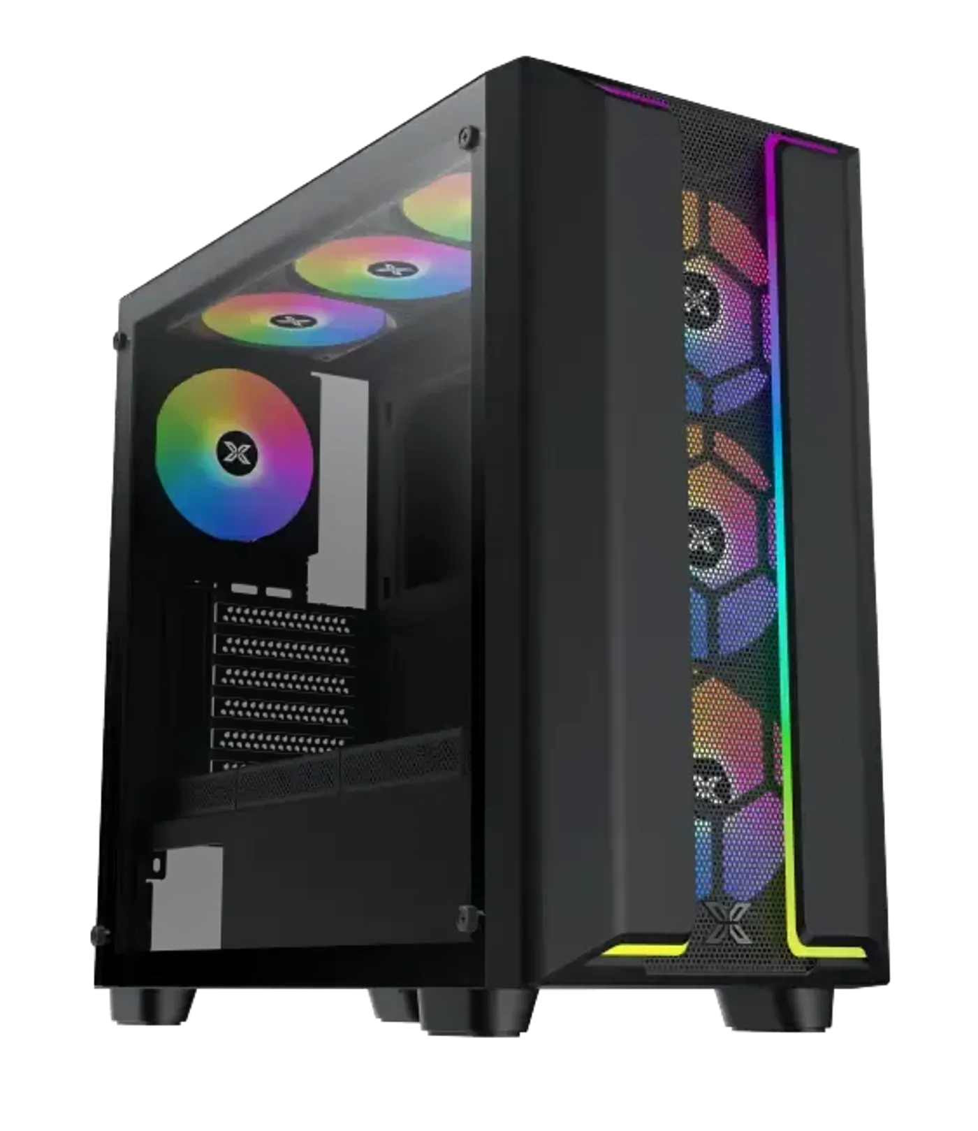 Complete fan mounting layout of the Xigmatek Gaming Y Pro across top, front, panel, shroud and rear