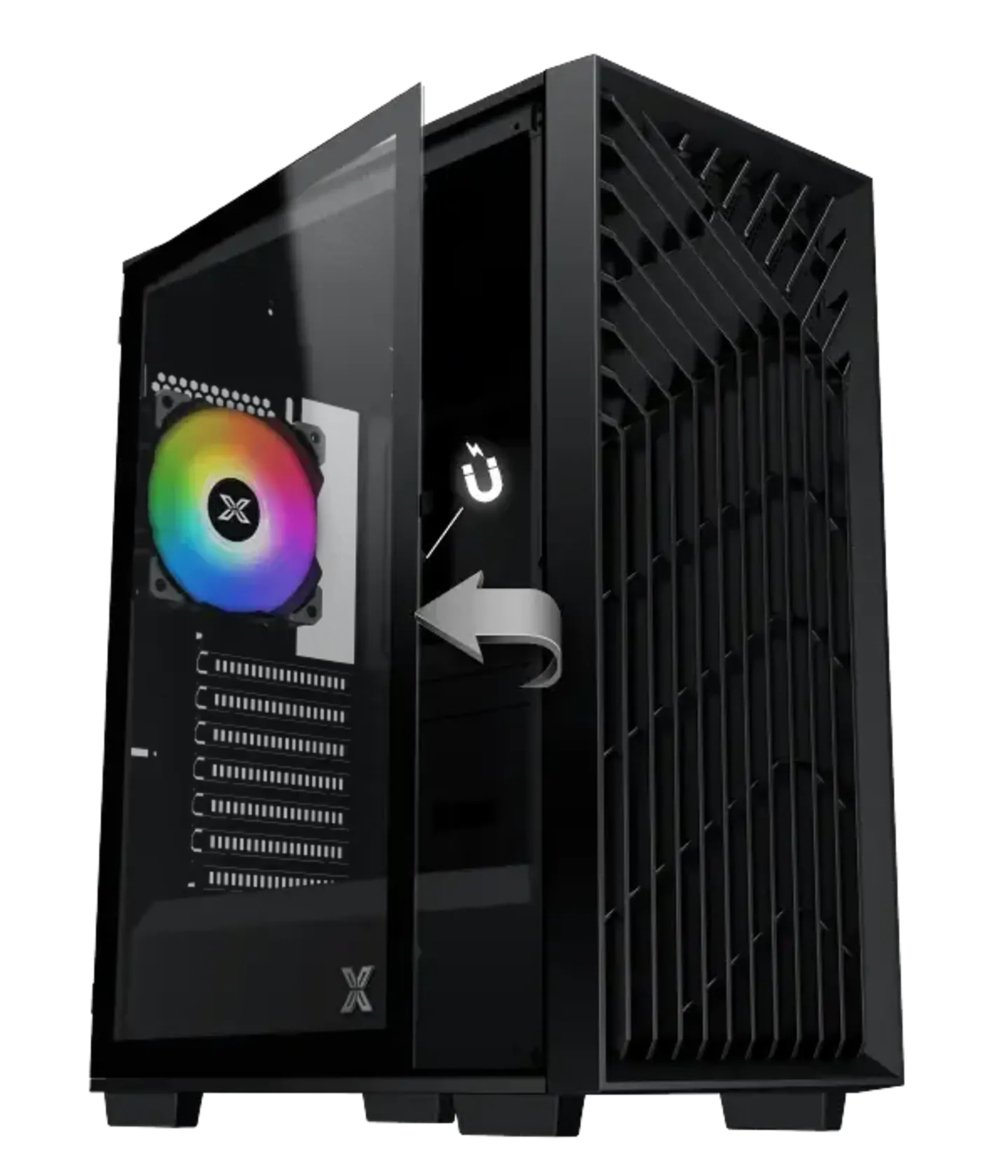 Left tempered glass side panel of the Xigmatek Lux G revealing the interior