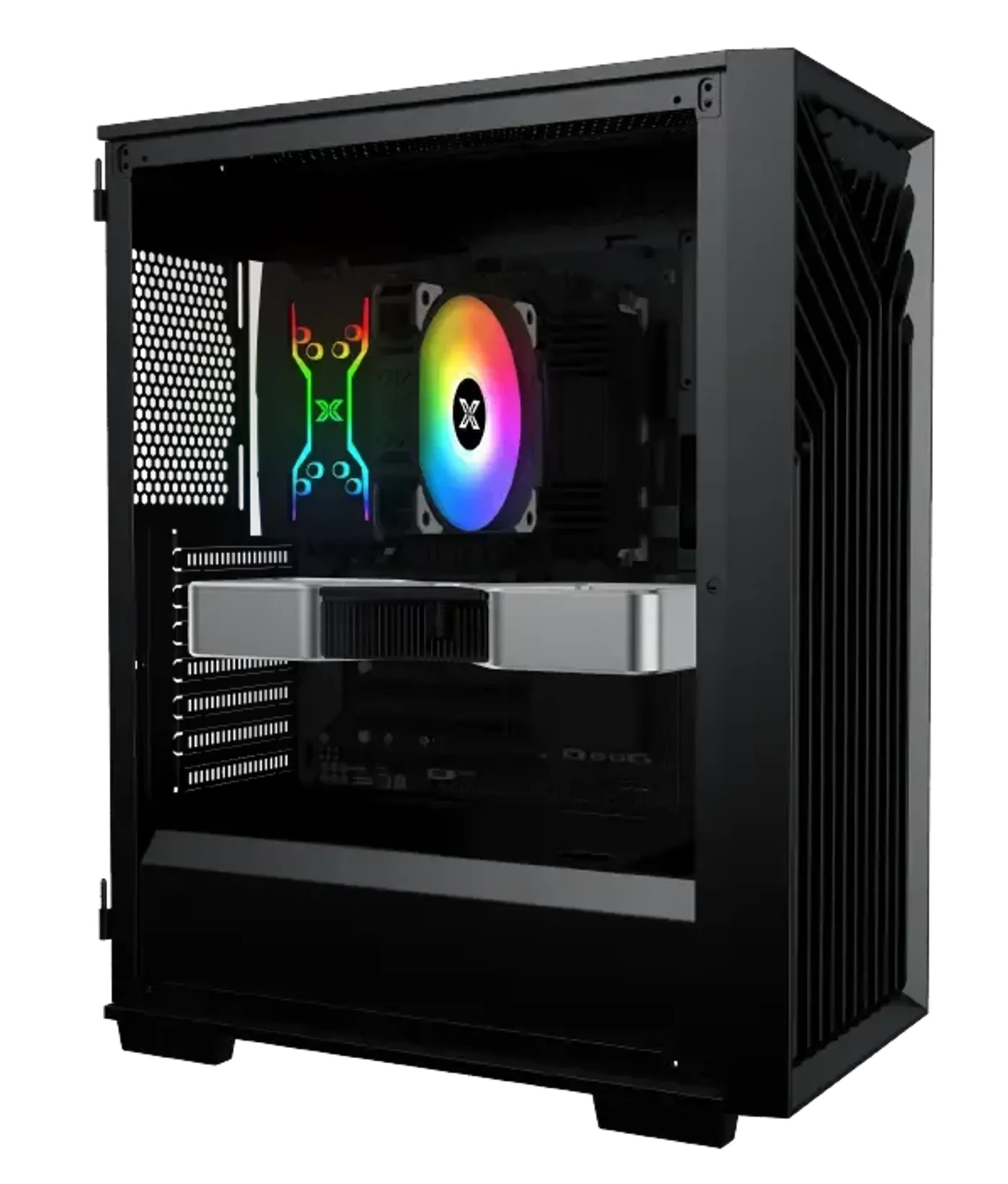 Clearance diagram showing 160mm CPU cooler height and 330mm graphics card length in the Lux G