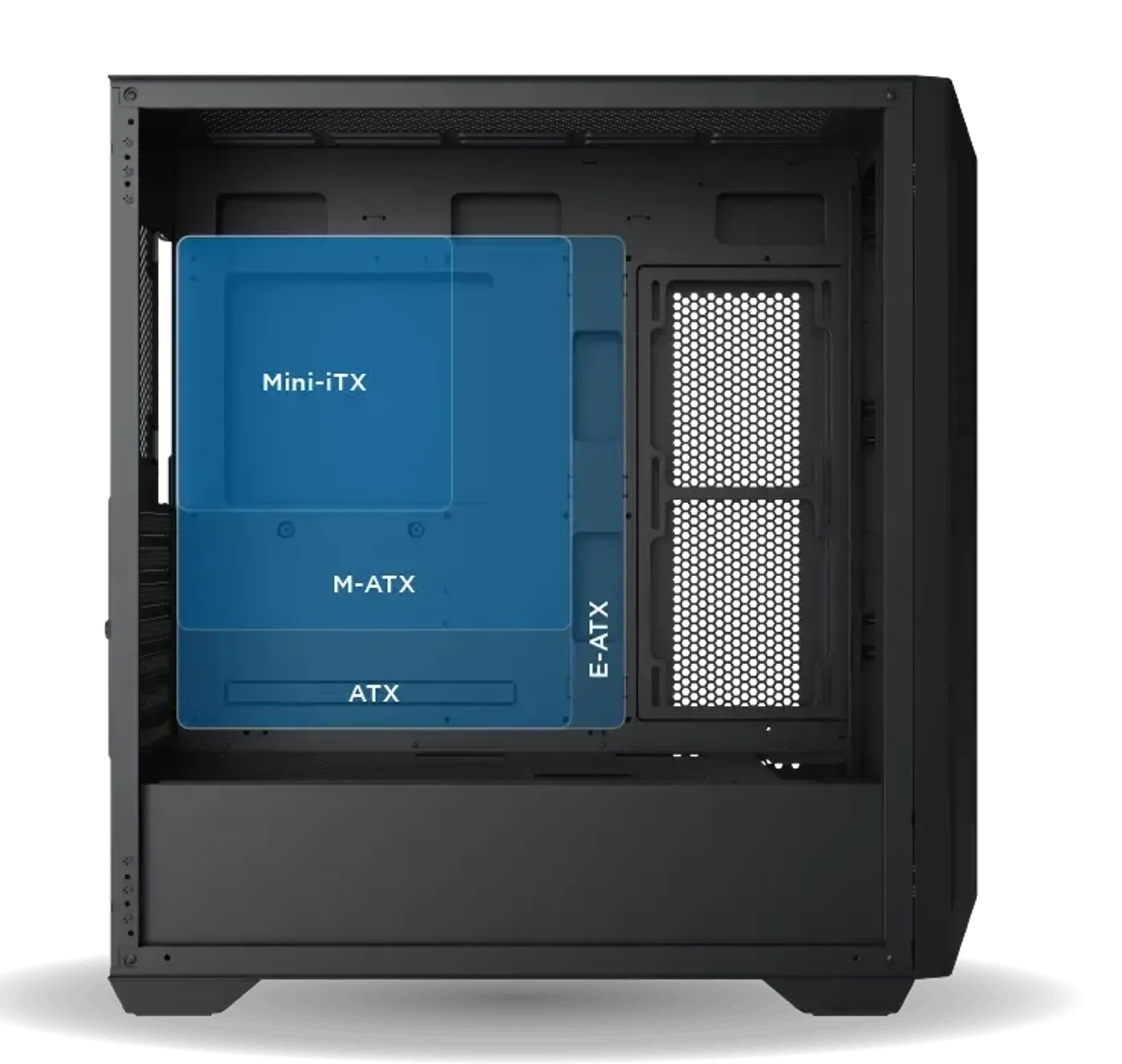 E-ATX motherboard tray inside the Master X II Pro chassis