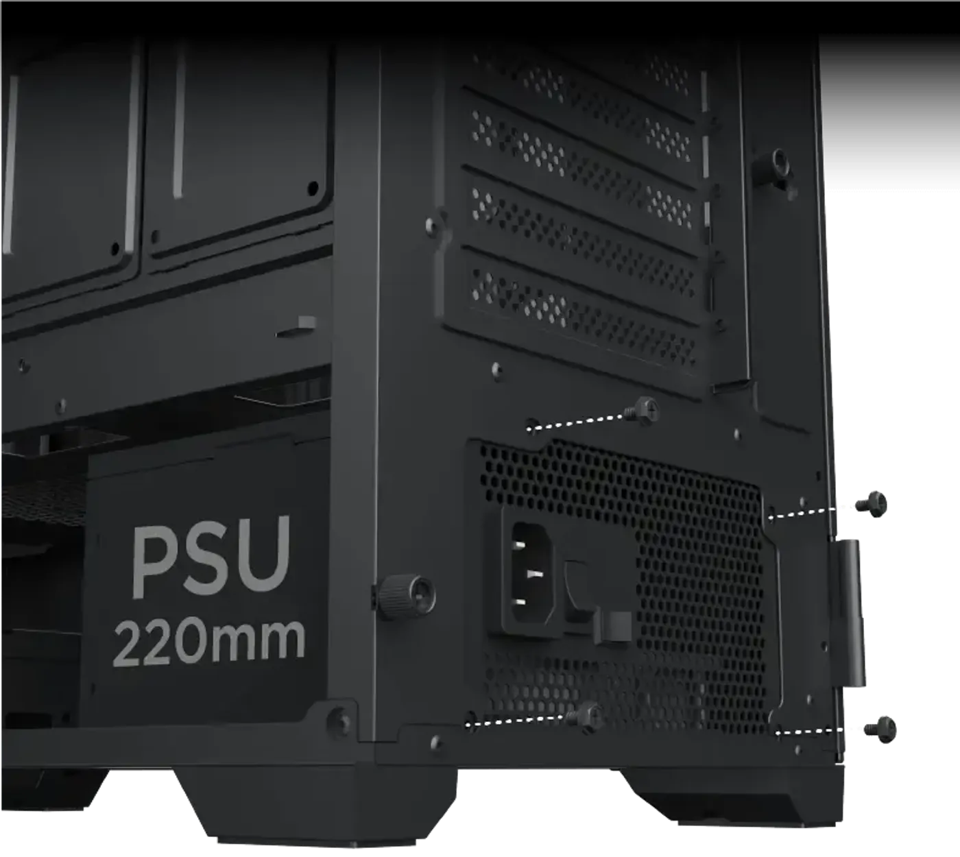 Power supply mounting bay in the Xigmatek Master X II Pro chassis