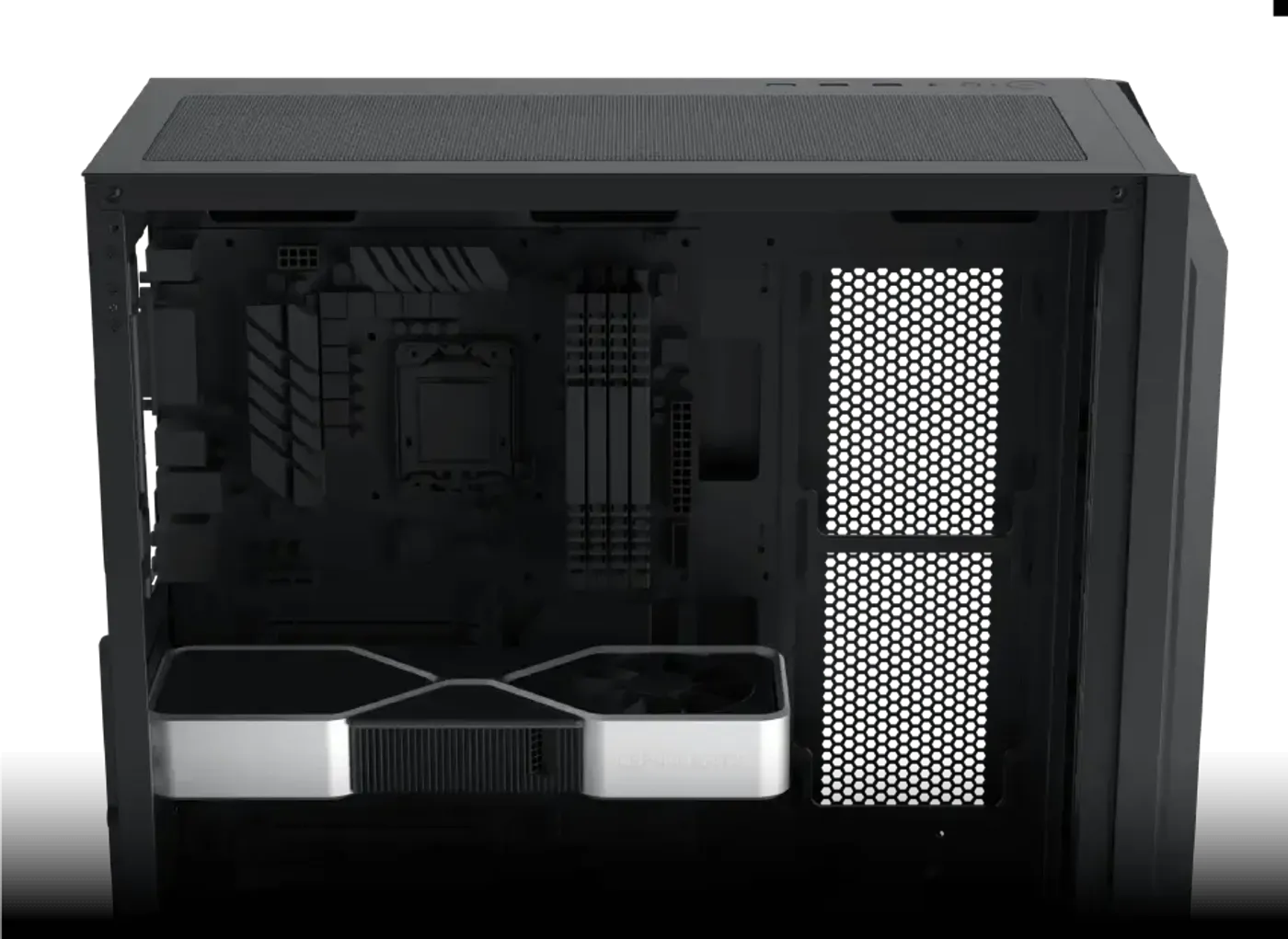 Graphics card length clearance shown inside the Master X II Pro chassis