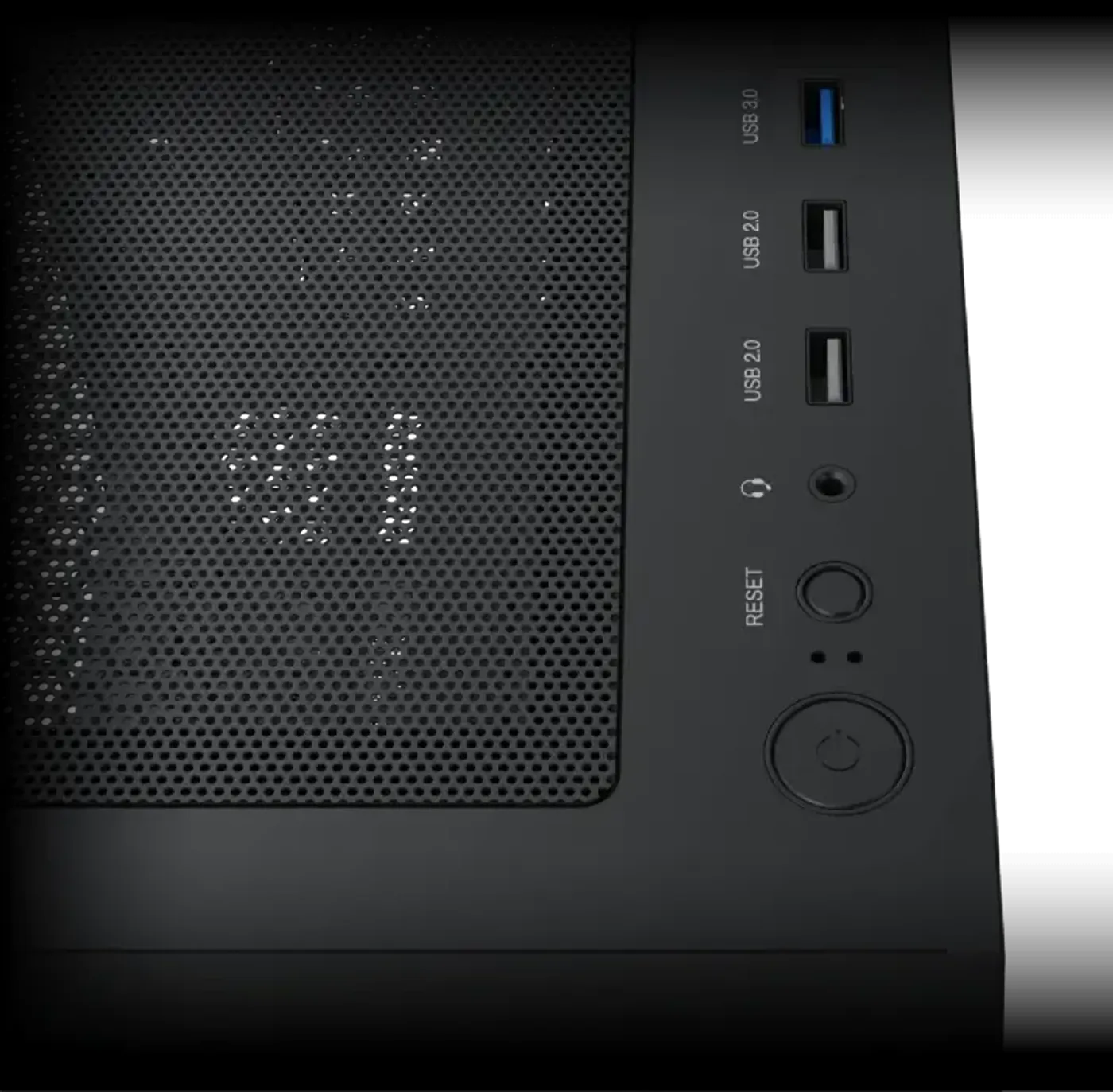 Top mounted I/O ports and buttons on the Xigmatek Master X II Pro case