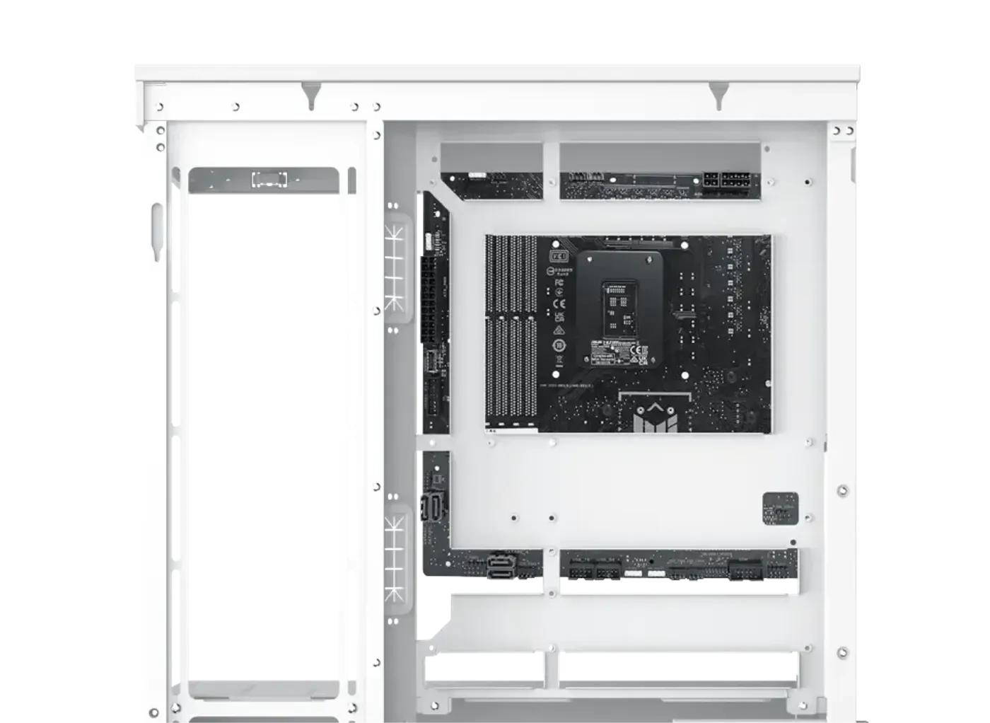 Back plug motherboard compatibility cut-outs in the Meta Arctic case