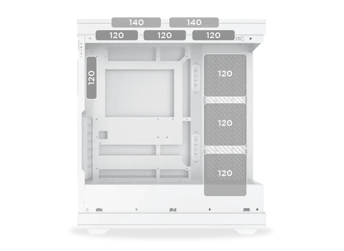 Fan mounting positions across the Xigmatek Meta Arctic case