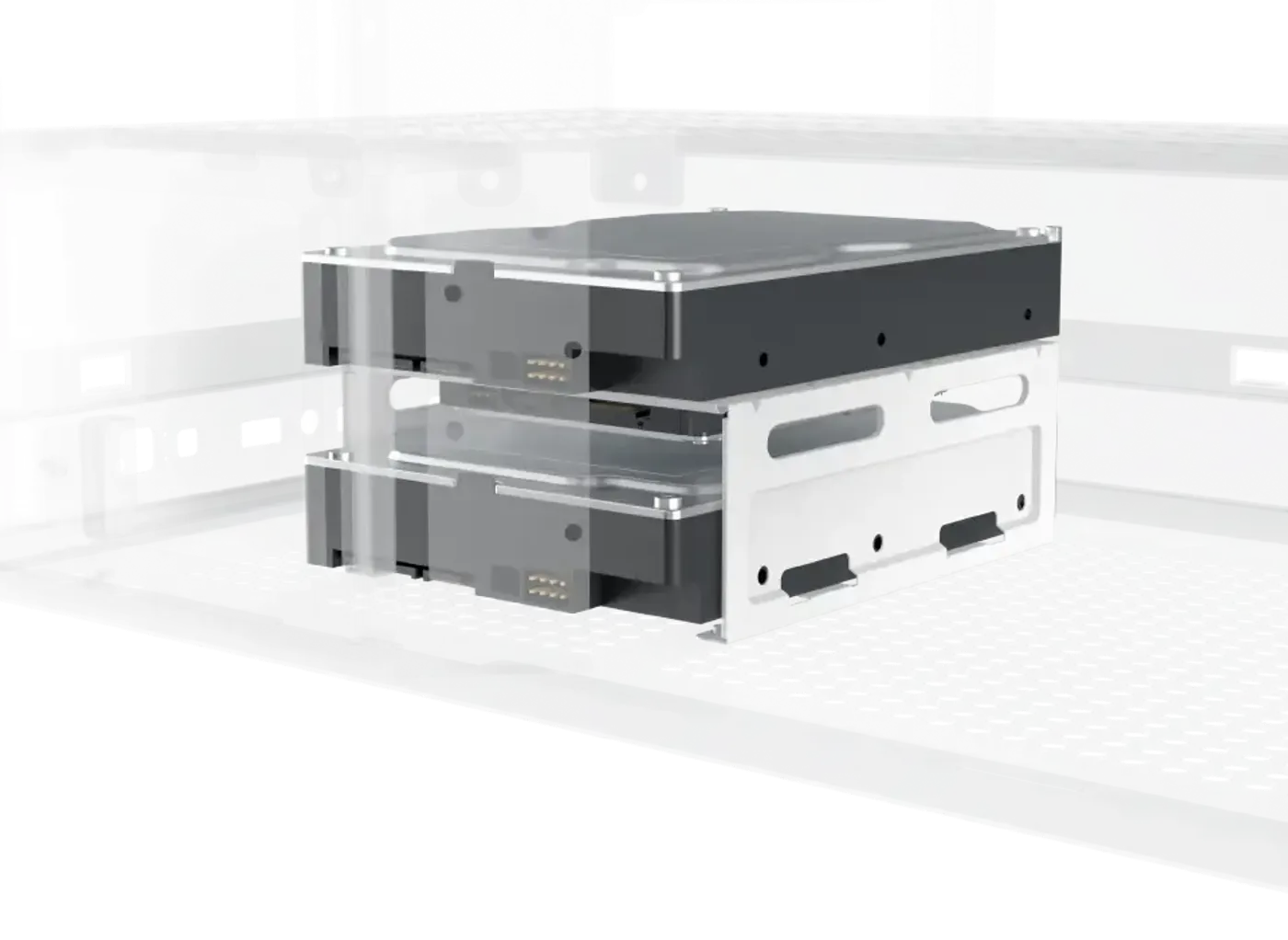 Hard drive cage for two 3.5-inch drives in the Meta Arctic case
