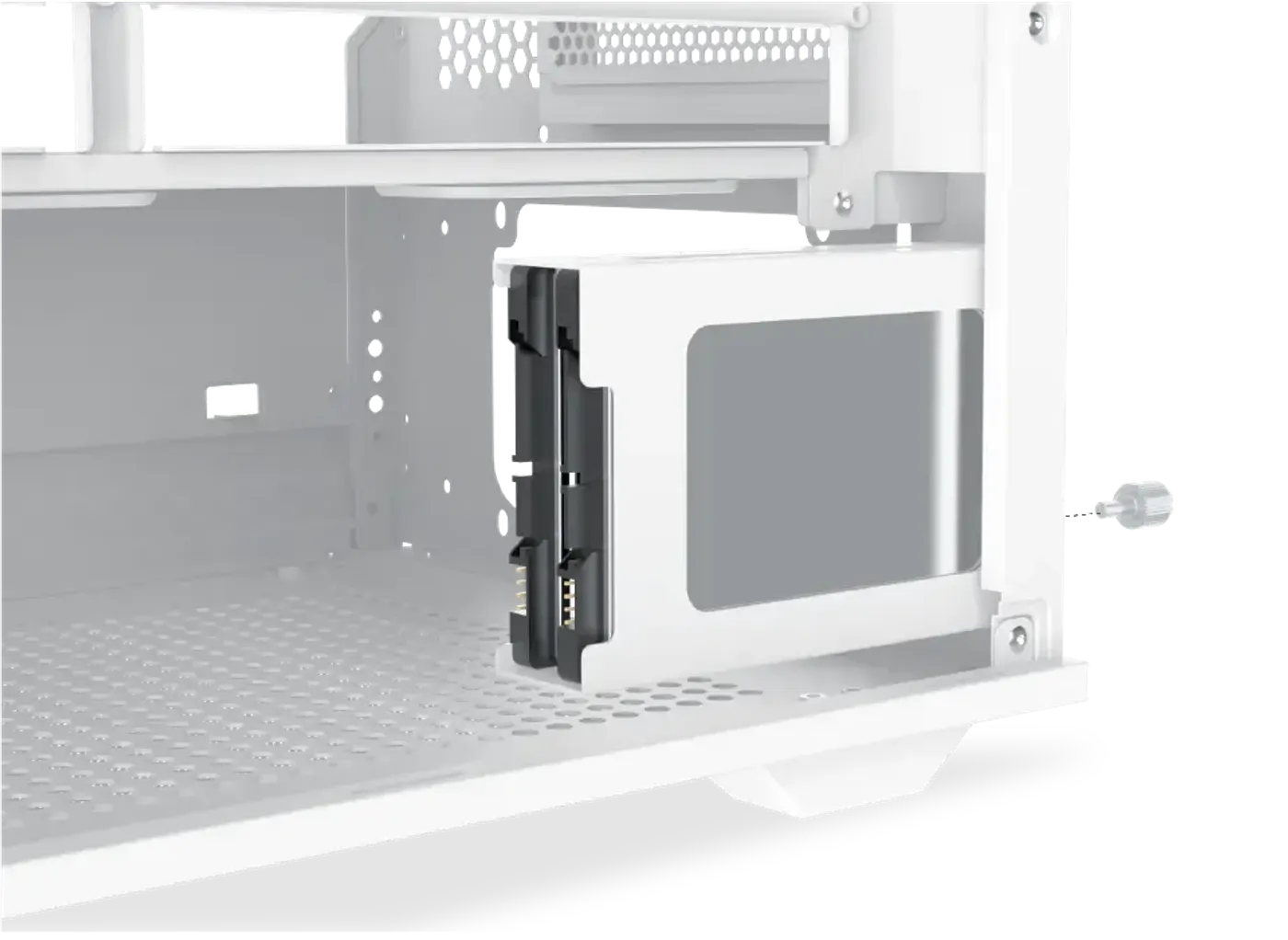 SSD cage for two 2.5-inch drives inside the Meta Arctic case