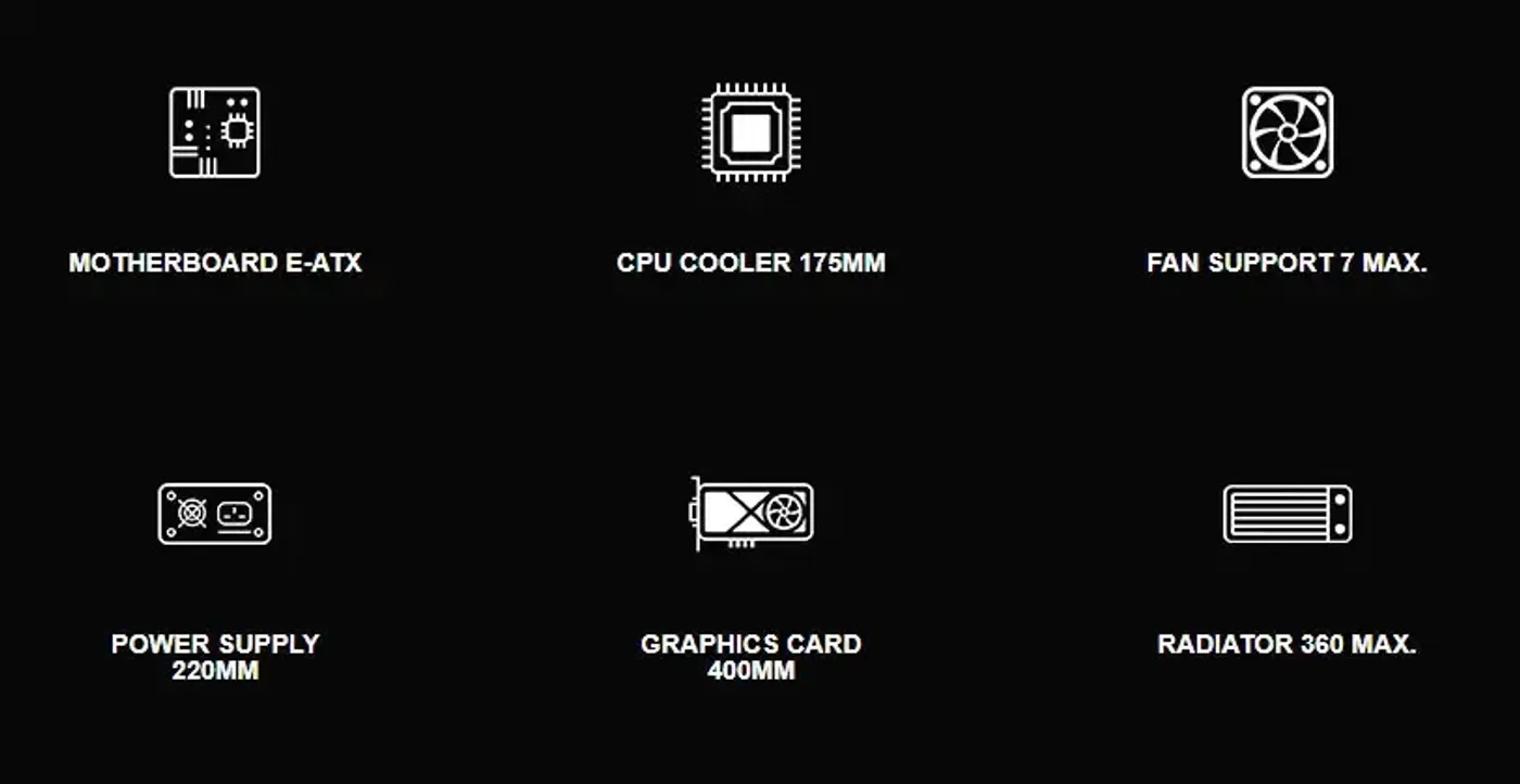 Xigmatek Meta mid tower gaming case in black shown from the front three-quarter angle