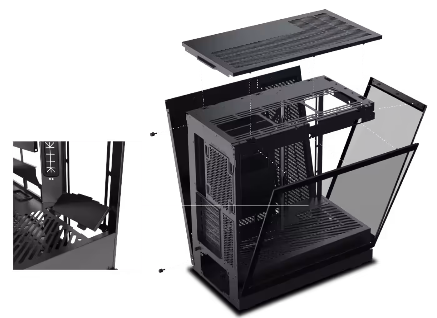 Removable motherboard panel fan cover on the Xigmatek Meta case
