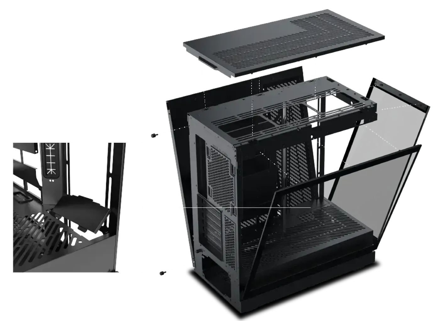 Removable motherboard panel fan cover on the Xigmatek Meta case