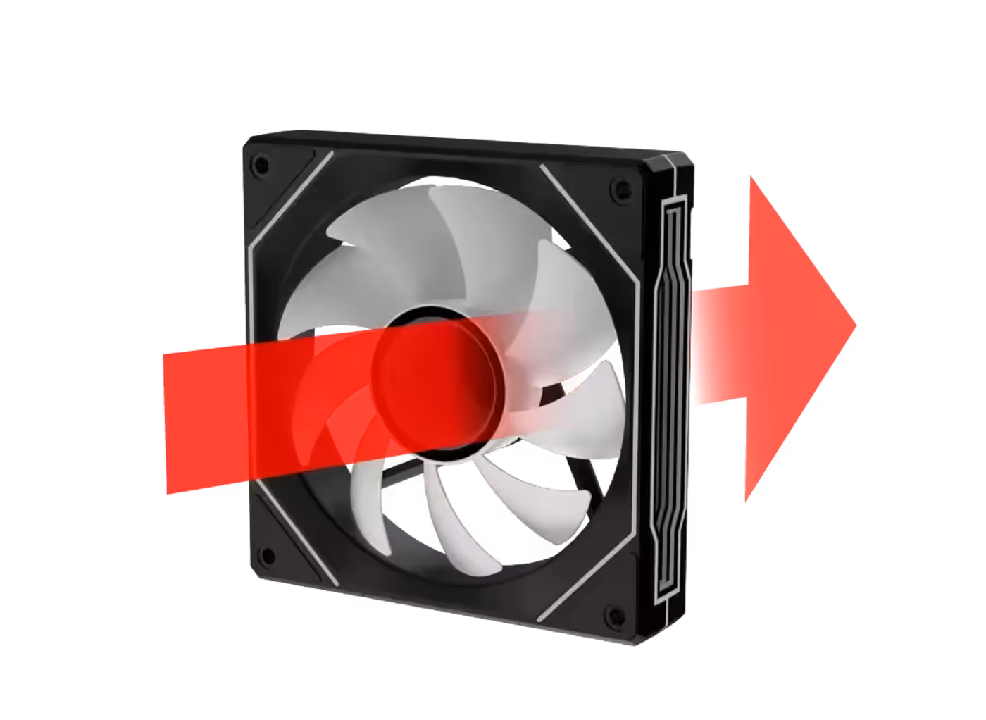 Standard blade exhaust fan pre-installed at the rear of the Meta case