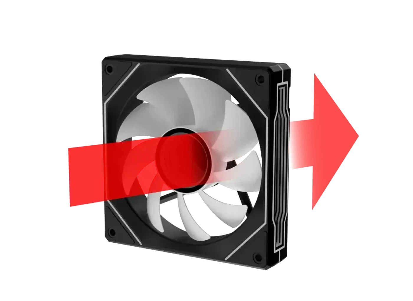 Standard blade exhaust fan pre-installed at the rear of the Meta case