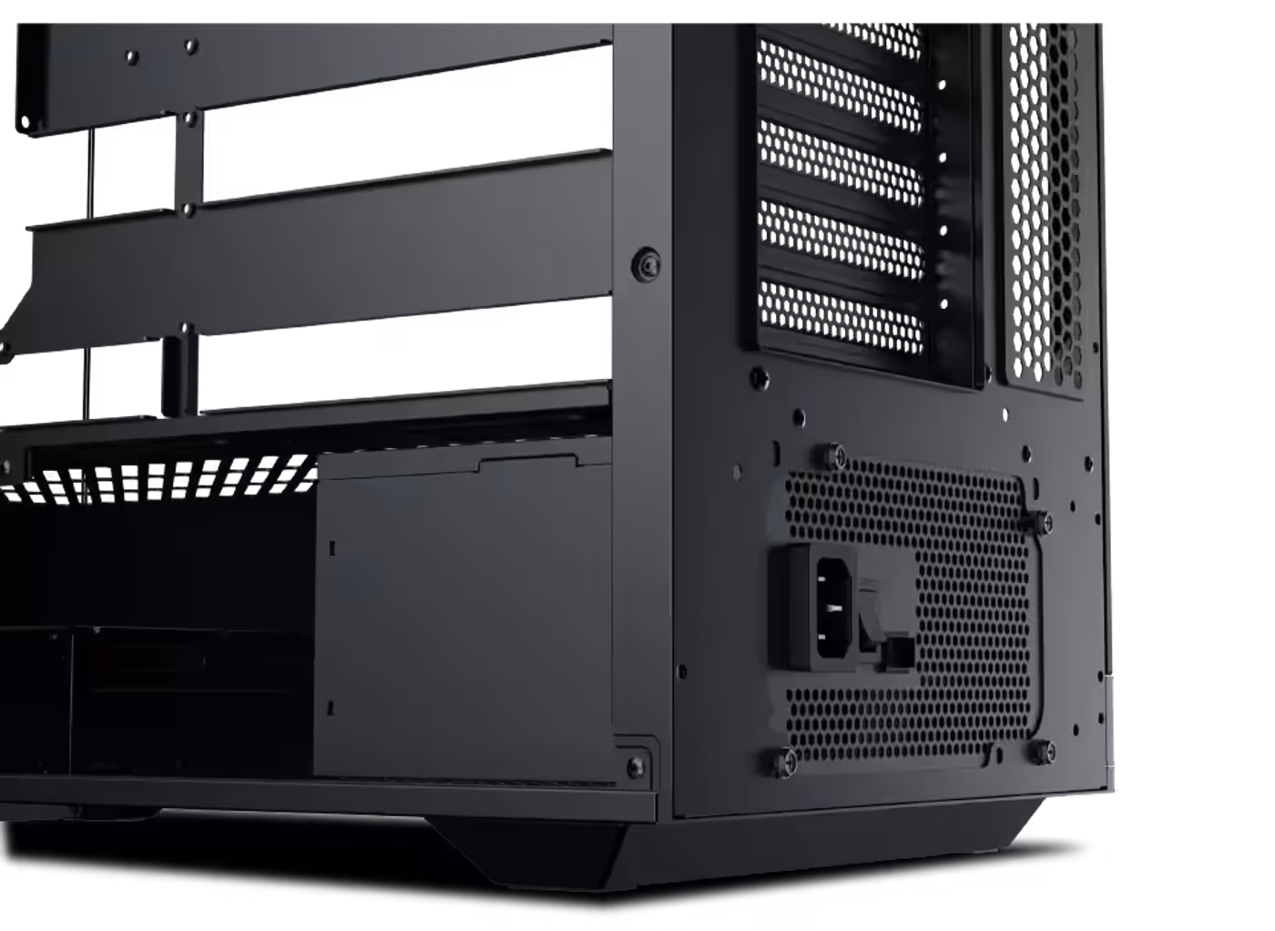 Power supply mounting bay inside the Xigmatek Meta chassis
