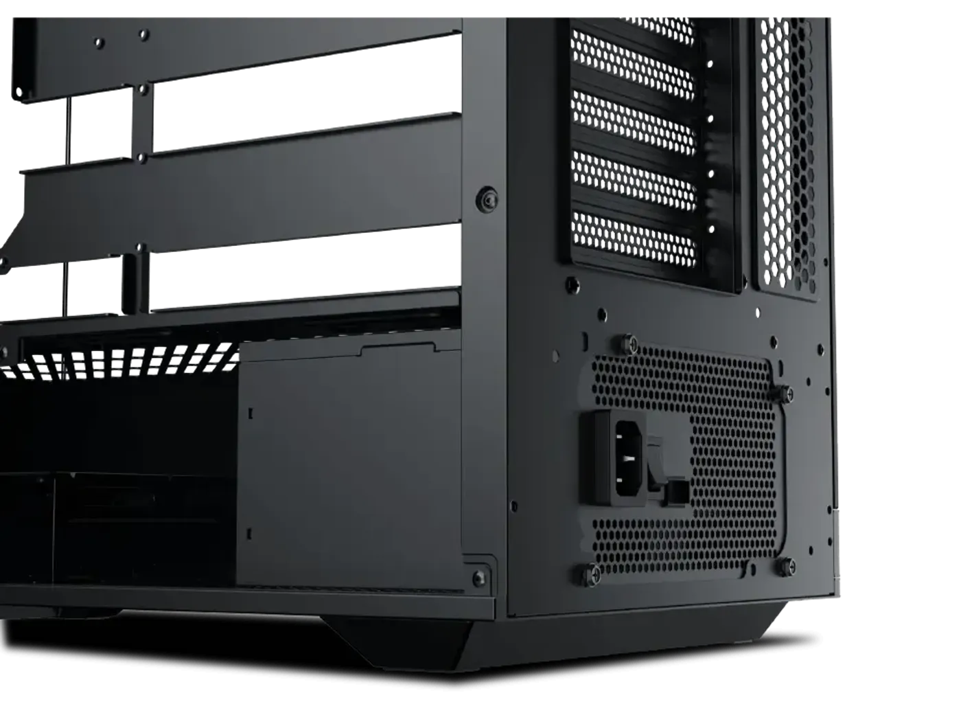 Power supply mounting bay inside the Xigmatek Meta chassis