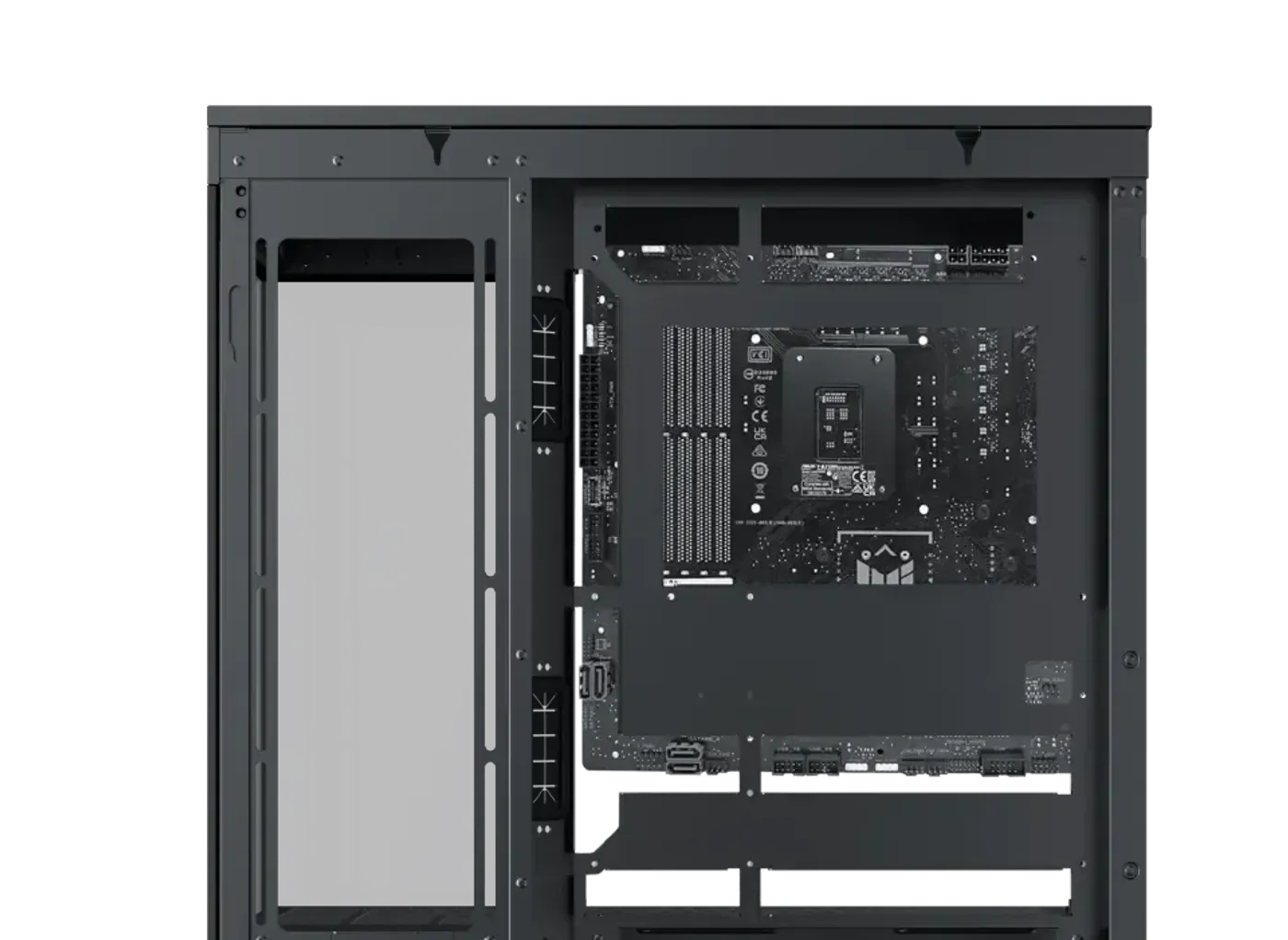 Back plug motherboard compatibility cut-outs in the Xigmatek Meta case