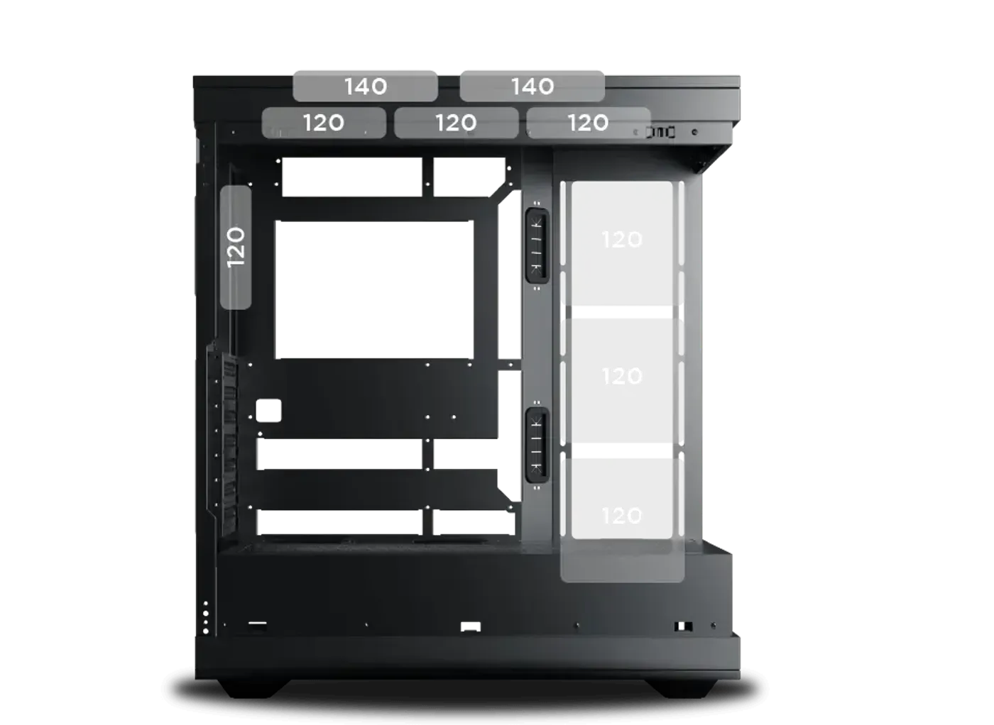 Fan mounting positions across the Xigmatek Meta gaming case