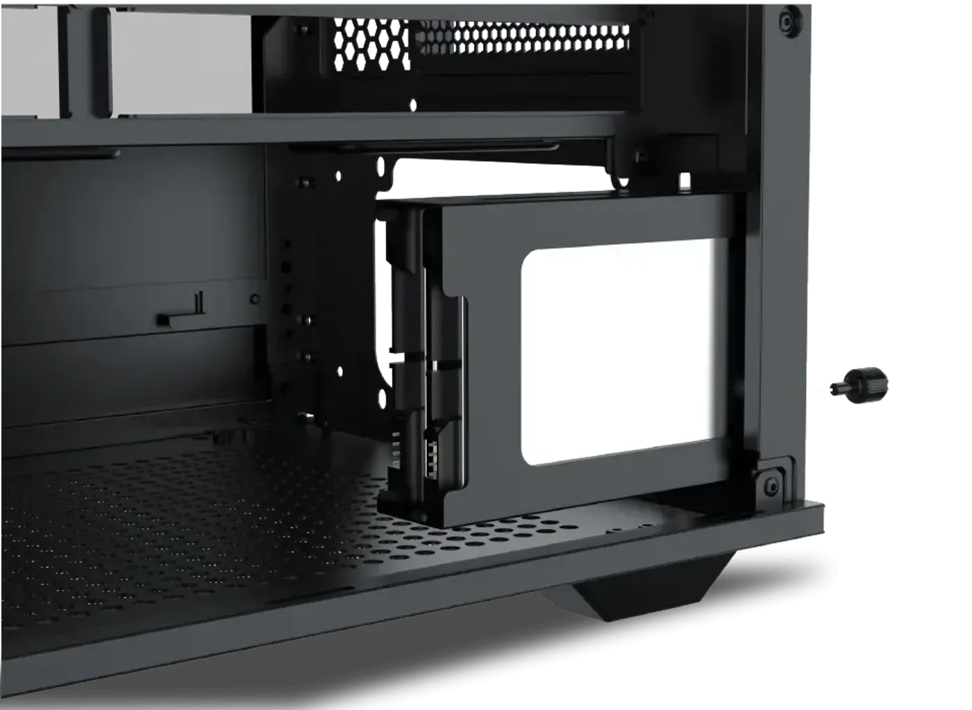 SSD cage for two 2.5-inch drives inside the Xigmatek Meta case