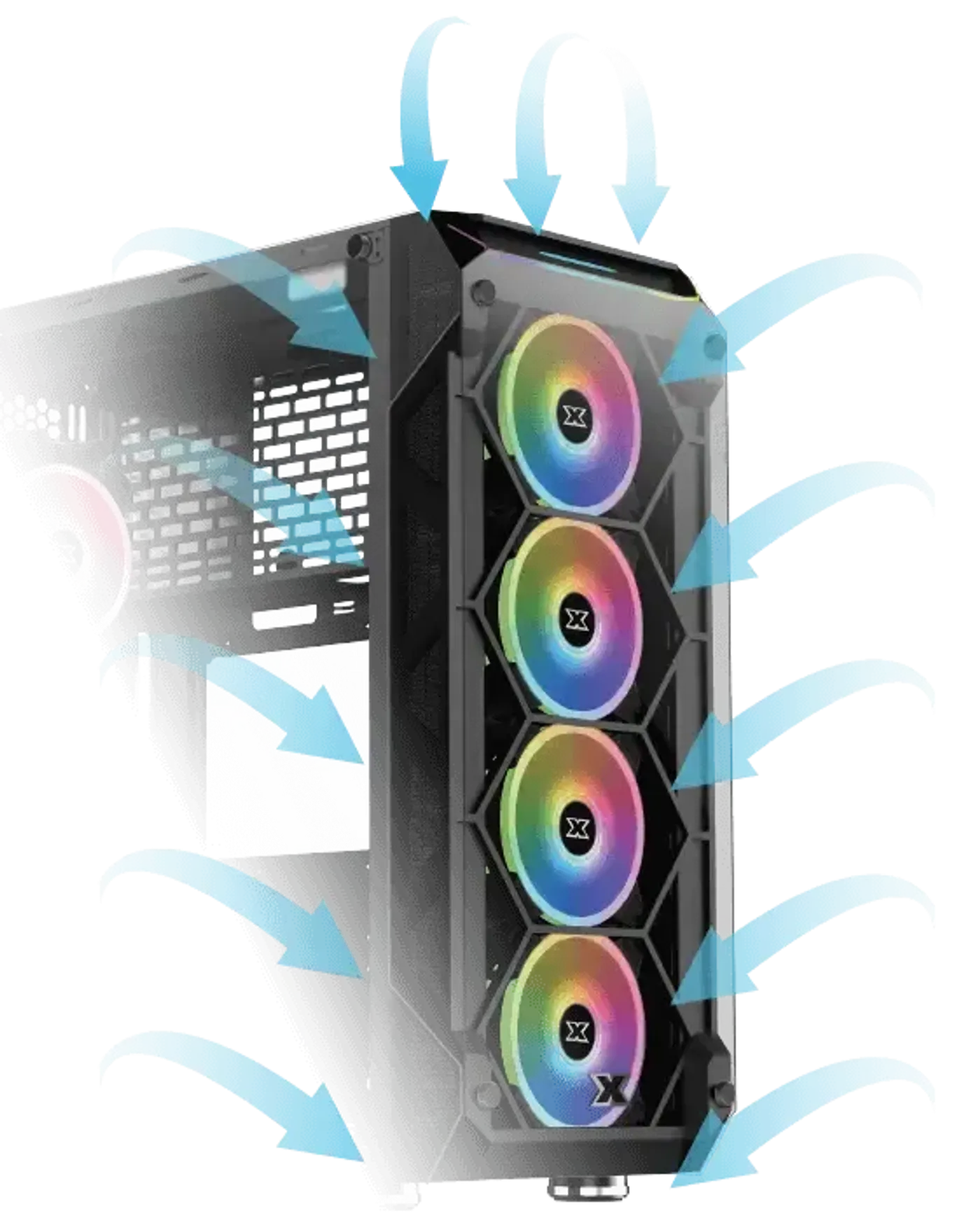 Customisable cooling layout inside the Xigmatek Overtake EATX case