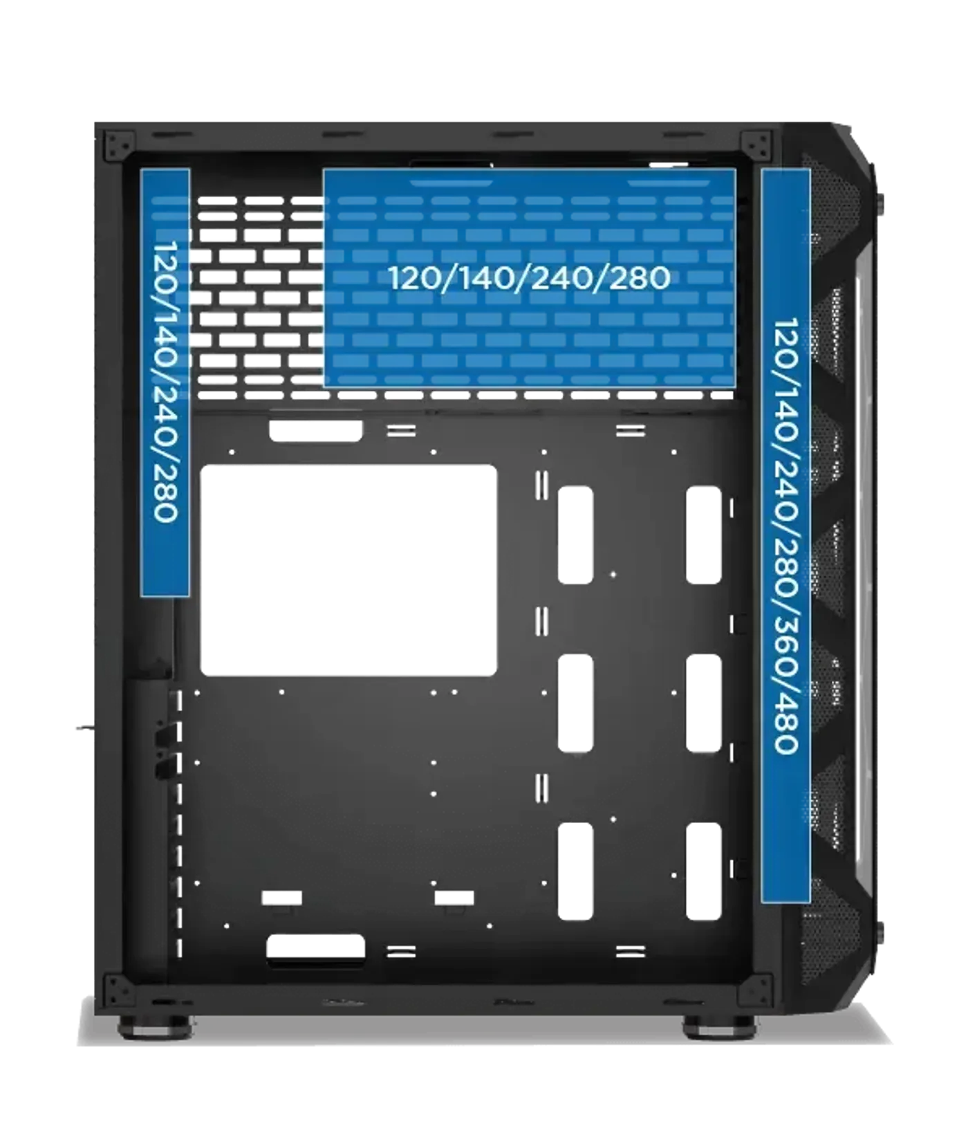 Radiator and fan compatibility options in the Xigmatek Overtake