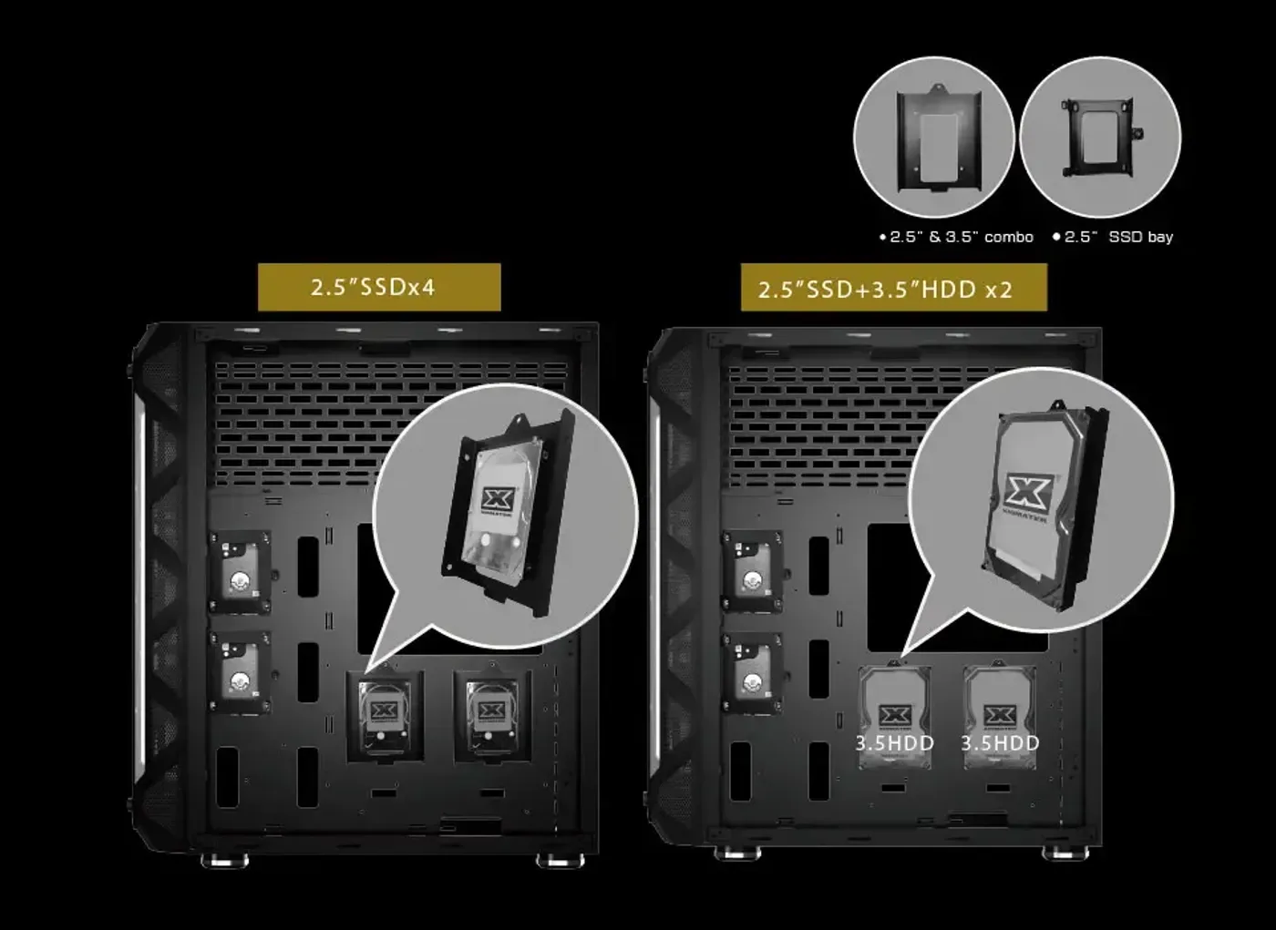Storage drive mounting options inside the Xigmatek Overtake