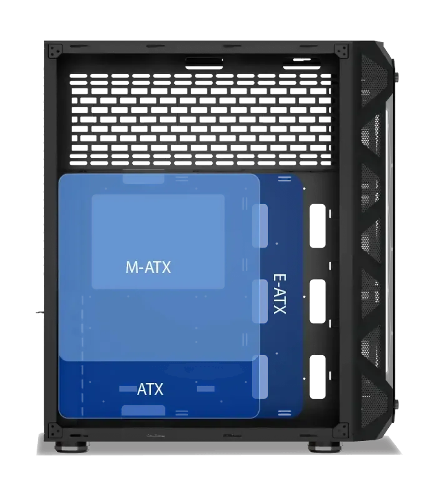 Motherboard mounting area inside the Xigmatek Overtake EATX case