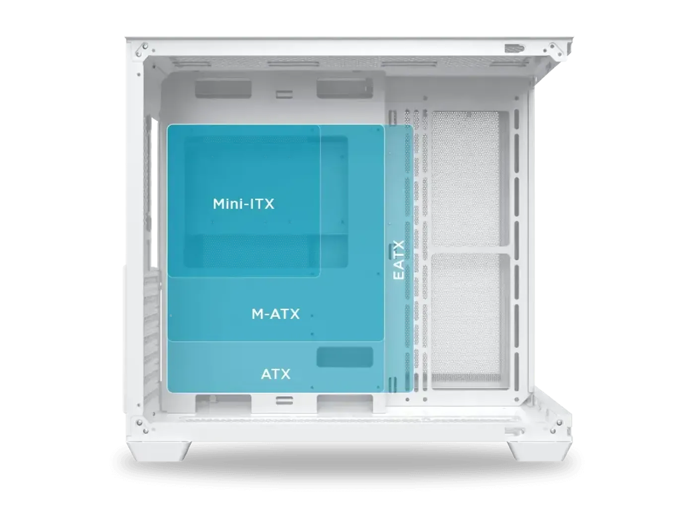 EATX motherboard tray inside the Xigmatek Pano Arctic chassis
