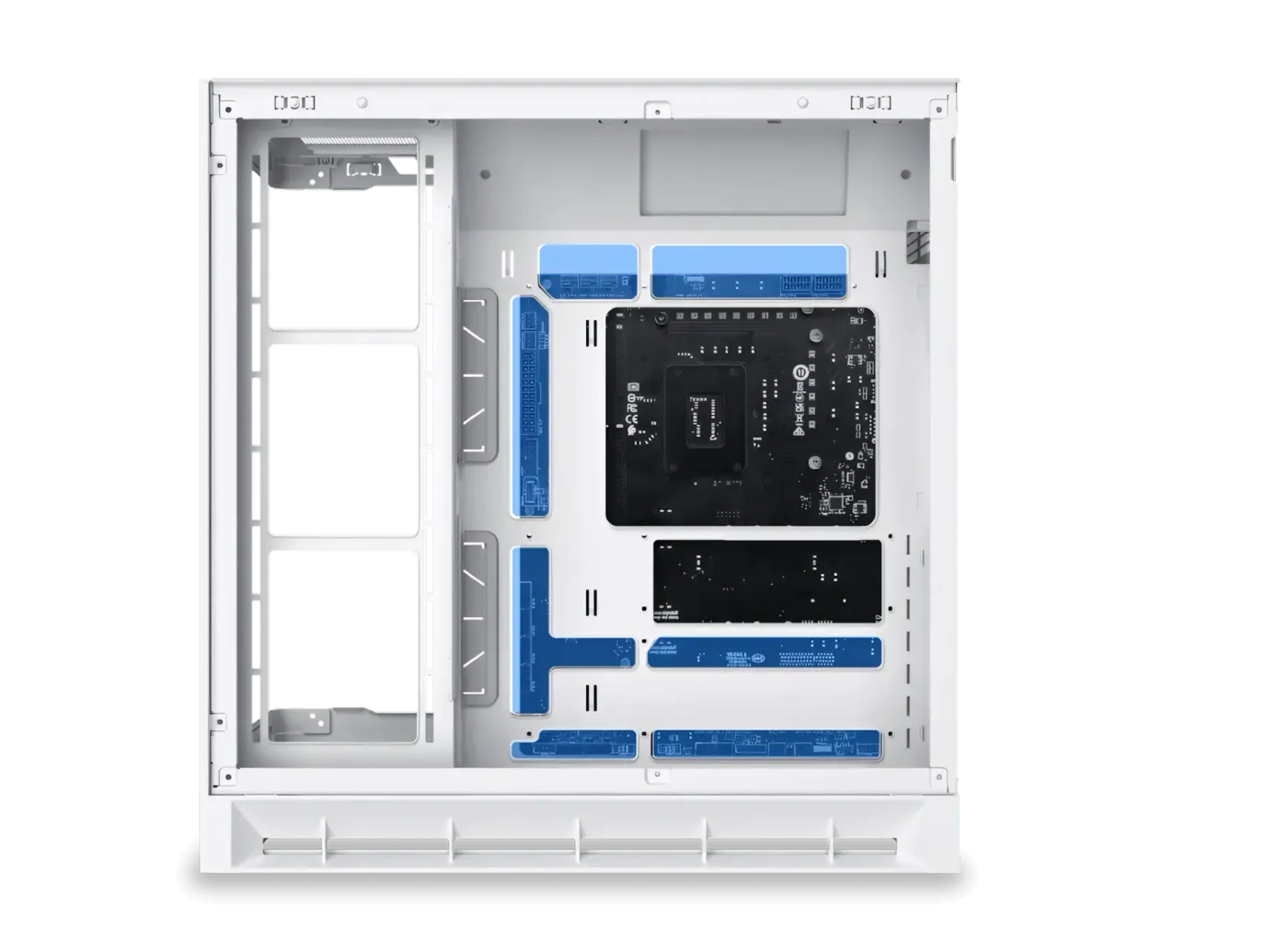 Detailed view showing compatibility for ATX and M-ATX Back Plug motherboards
