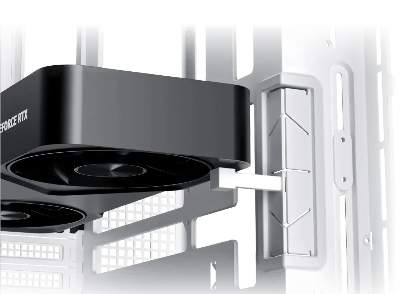 Adjustable GPU support bracket preventing graphics card sag inside the PC case