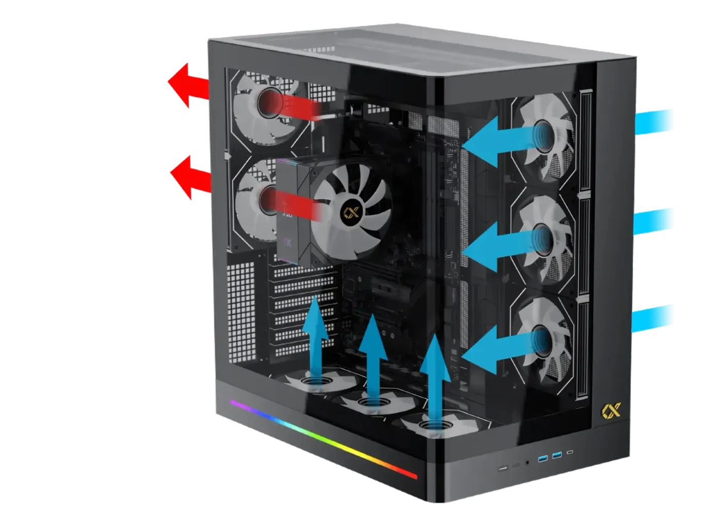 Computer chassis design highlighting superior airflow and ventilation features
