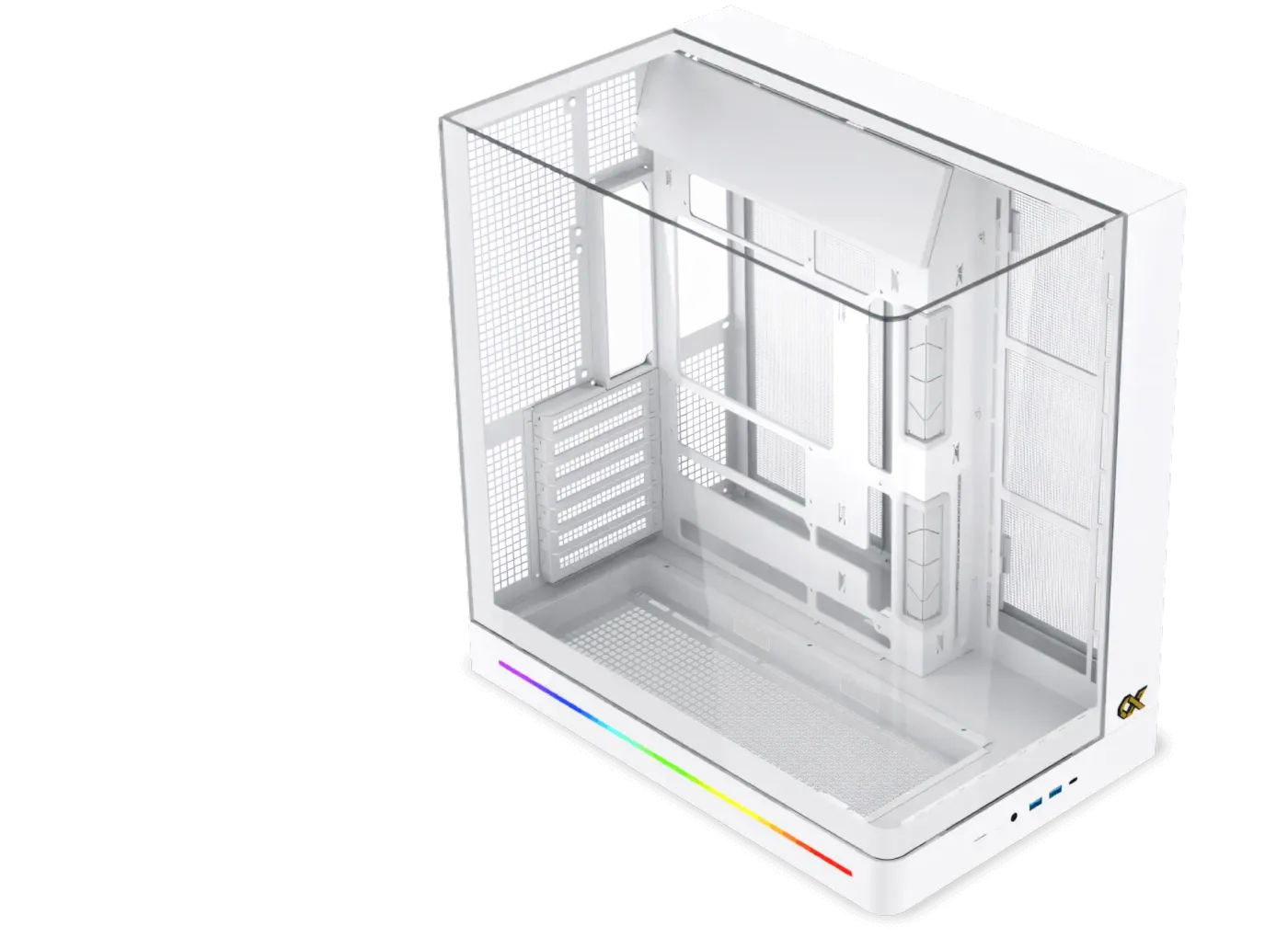 PC case with a single-piece curved tempered glass panel