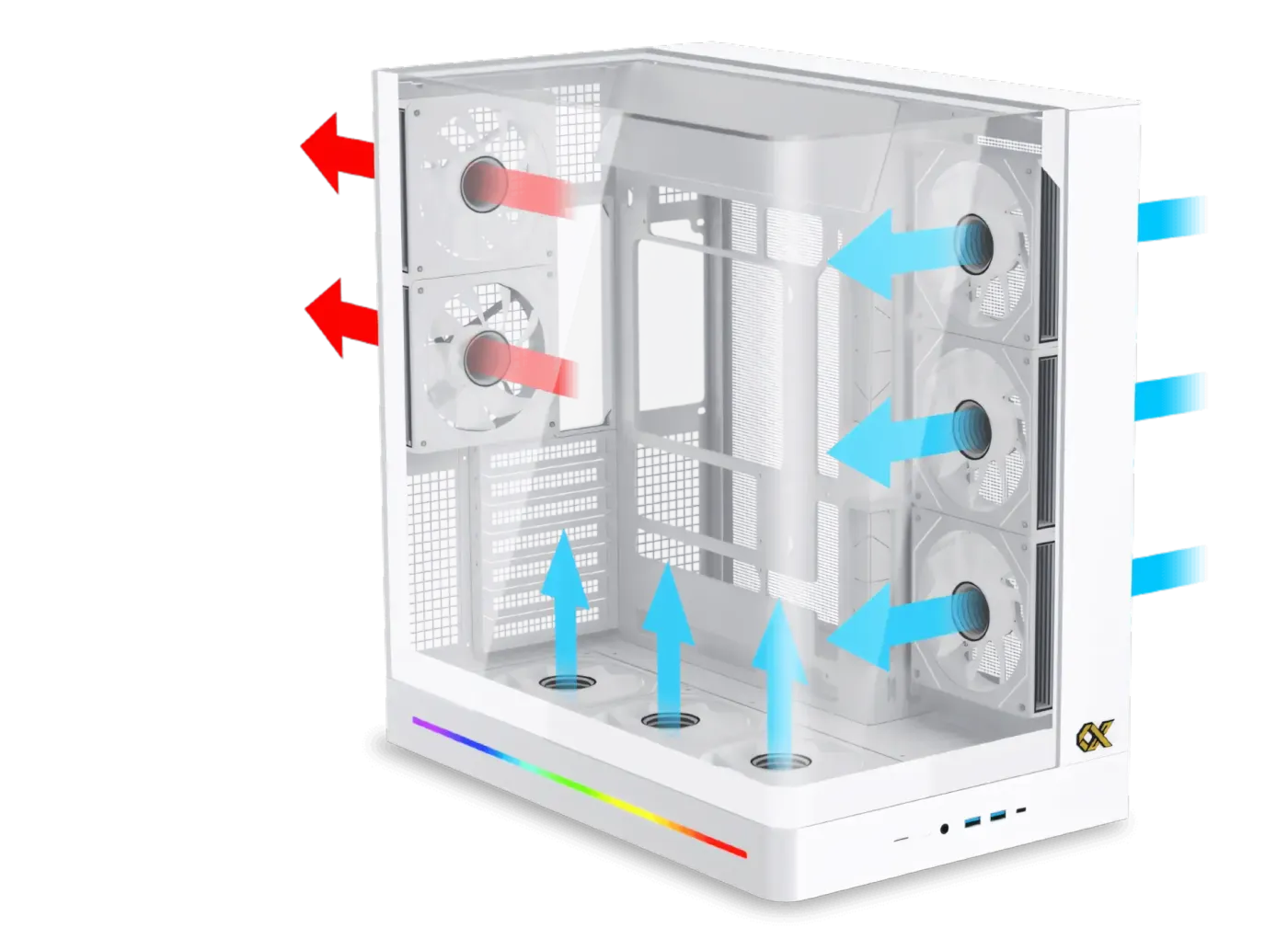 Diagram illustrating the superior airflow and ventilation design of the chassis